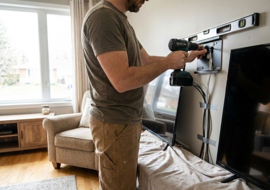 J & Z Property Maintenance fitting a TV wall bracket in Newport