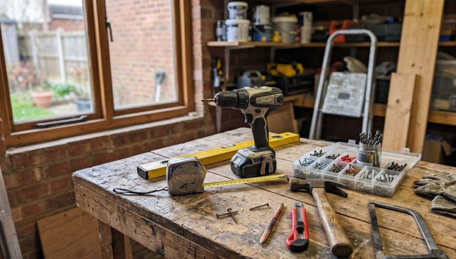 J&Z Property Maintenance tools in a client garage for a handyman job in Barry
