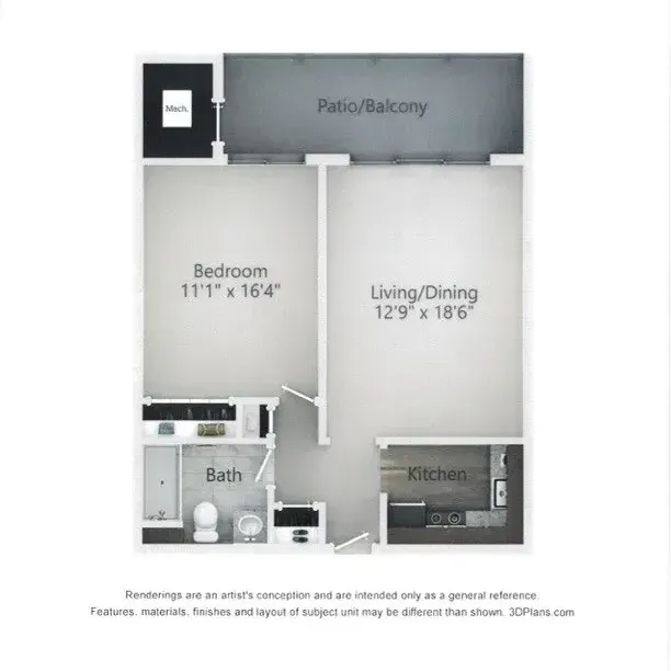 1 bedroom floor plan