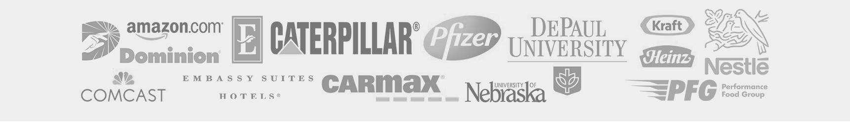 A collage of sponsor logos, including Caterpillar, Pfizer, The Dow Chemical Company, and Cargill.