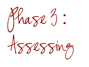 Red handwritten text reading “Phase 3: Assessing” on a white background