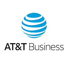 AT&T Business logo: blue globe above "AT&T Business" text in black.