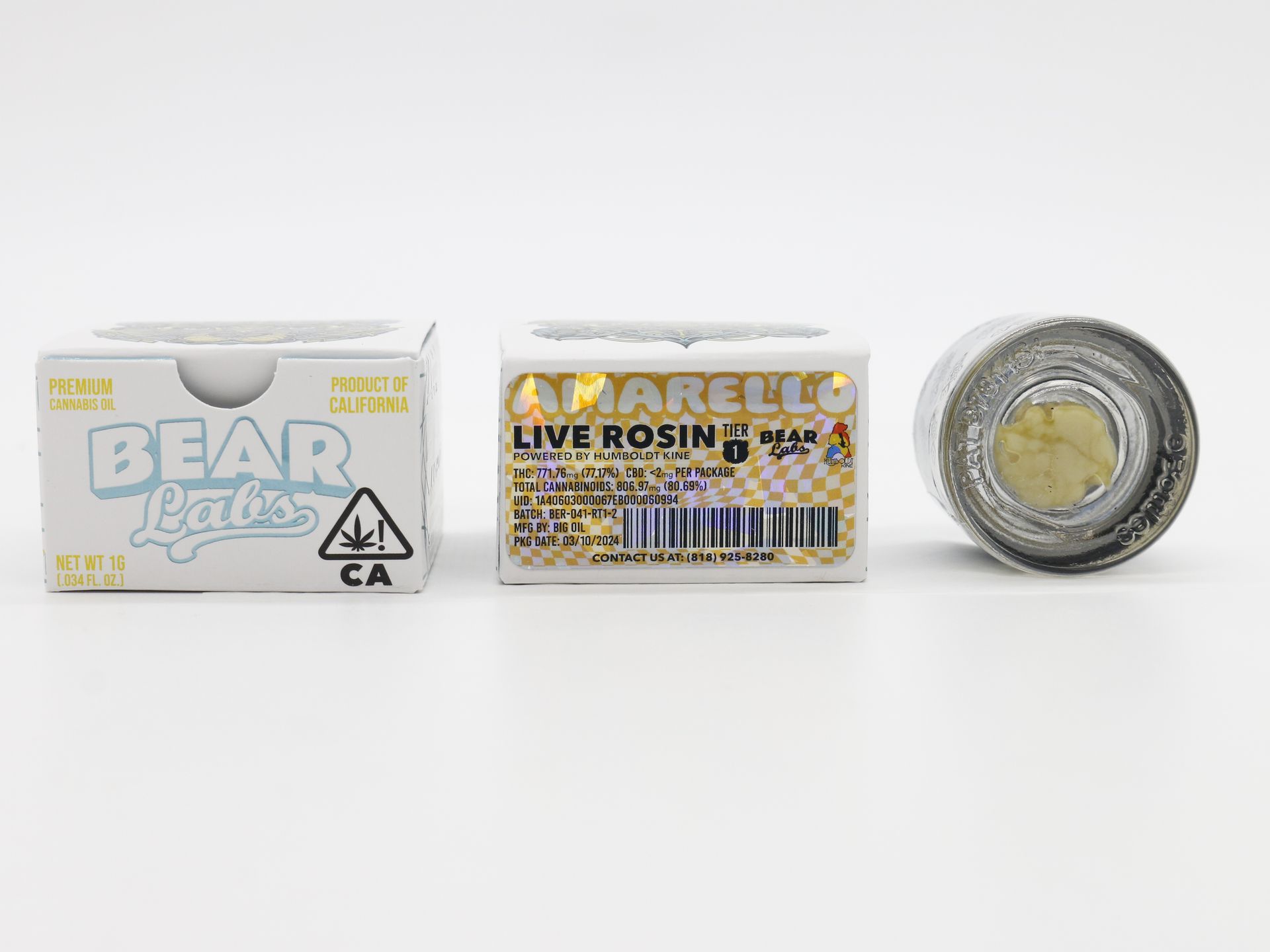 A box of bear labs next to a jar of Amarello