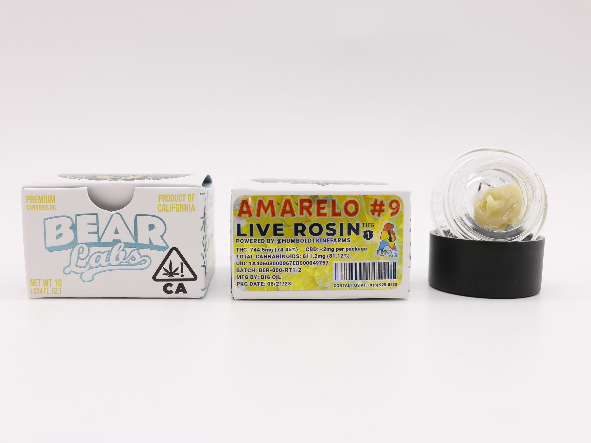 A box of bear labs next to a jar of Amarelo #9