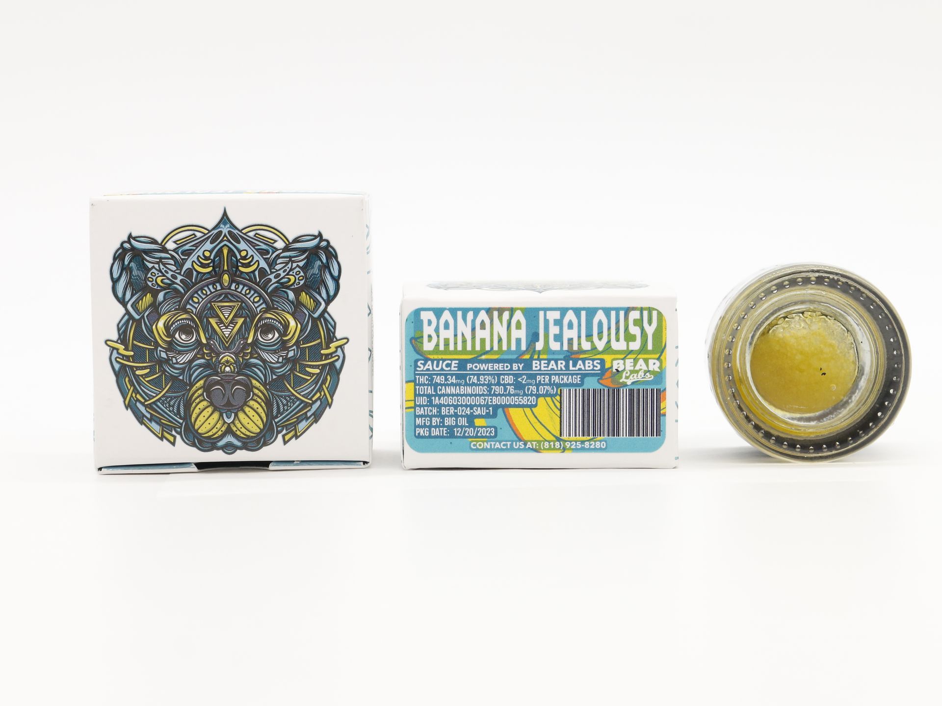 A box of bear labs next to a jar of Banana Jealousy