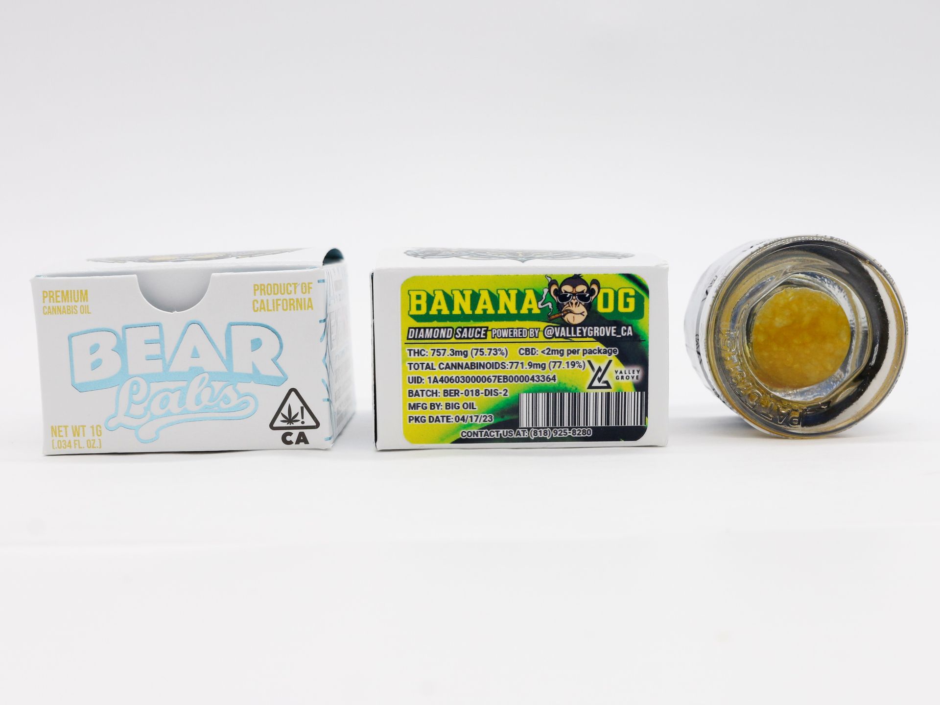 A box of bear lakes banana og next to a jar of banana og.