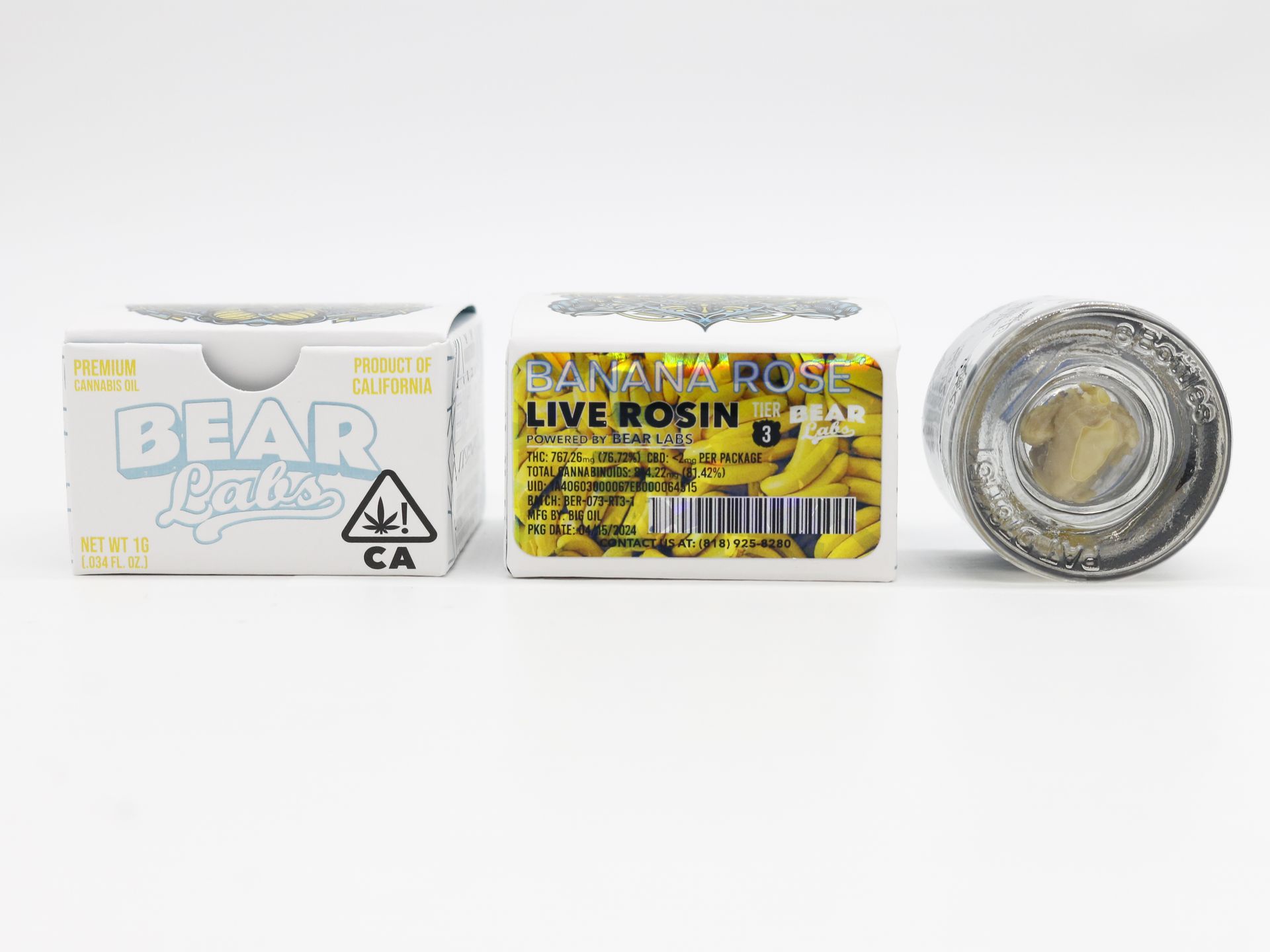 A box of bear labs next to a jar of Banana Rosé