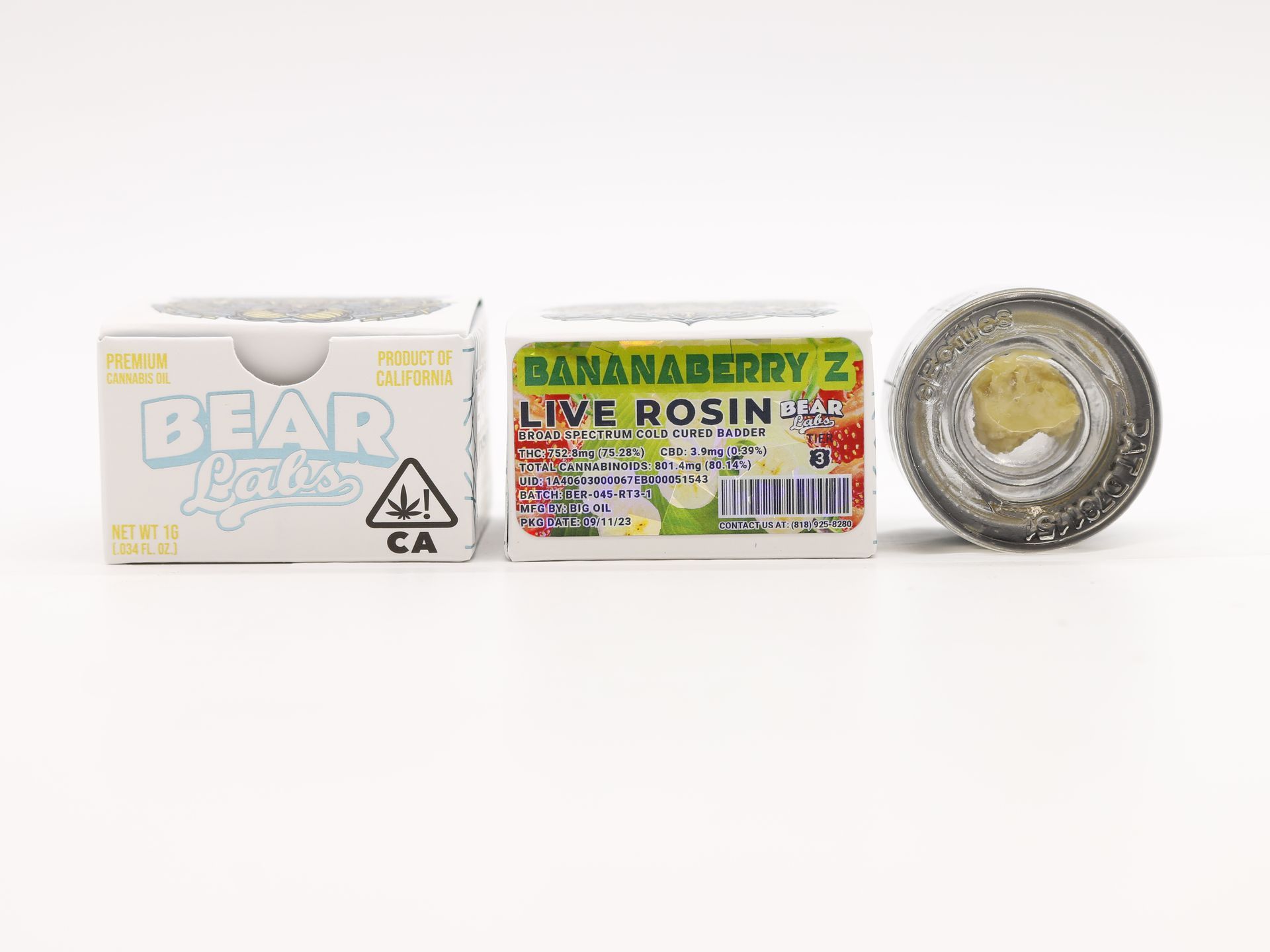 A box of bear labs next to a jar of Bananaberry Z