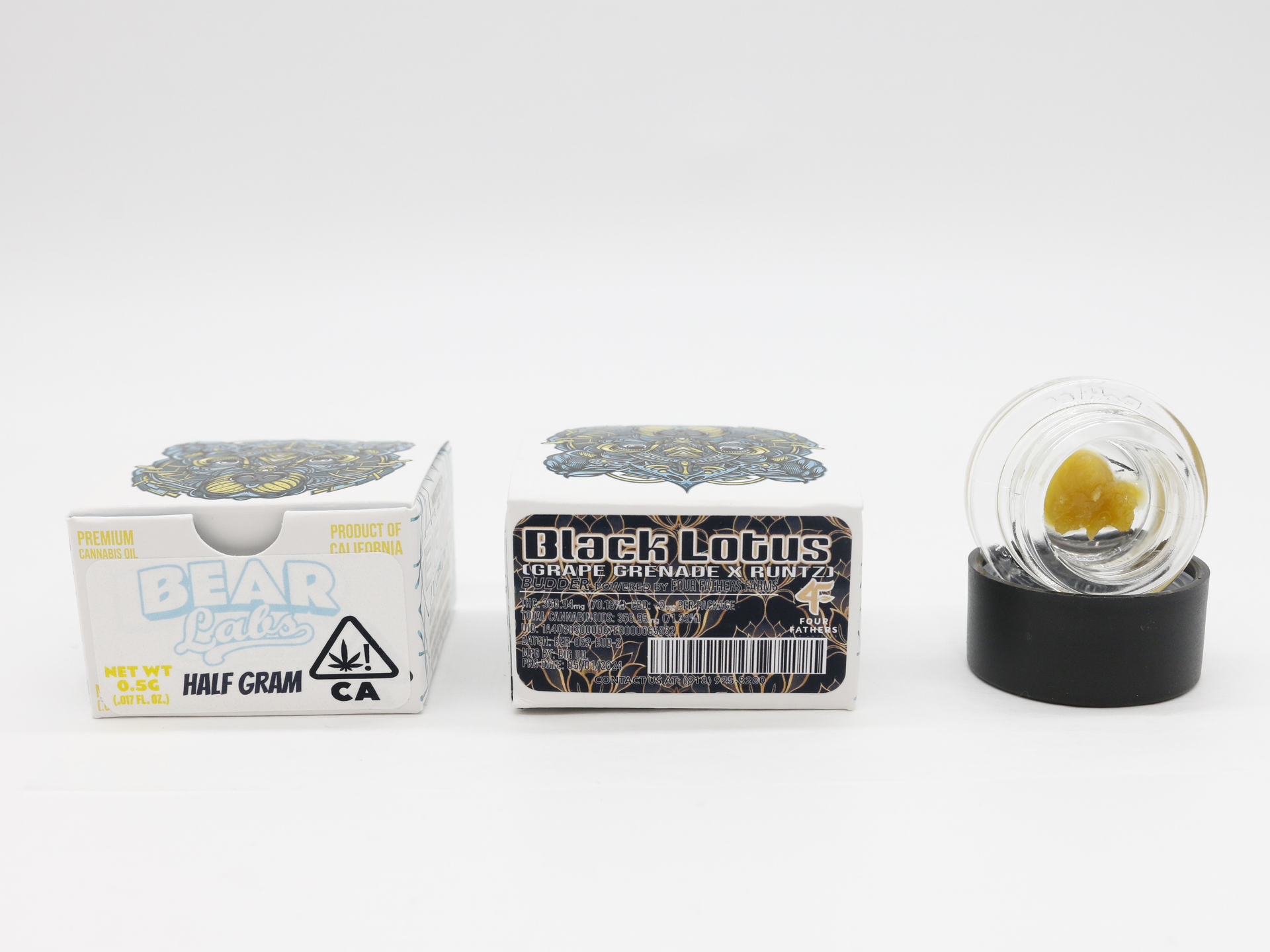 A box of bear labs next to a jar of Black Lotus