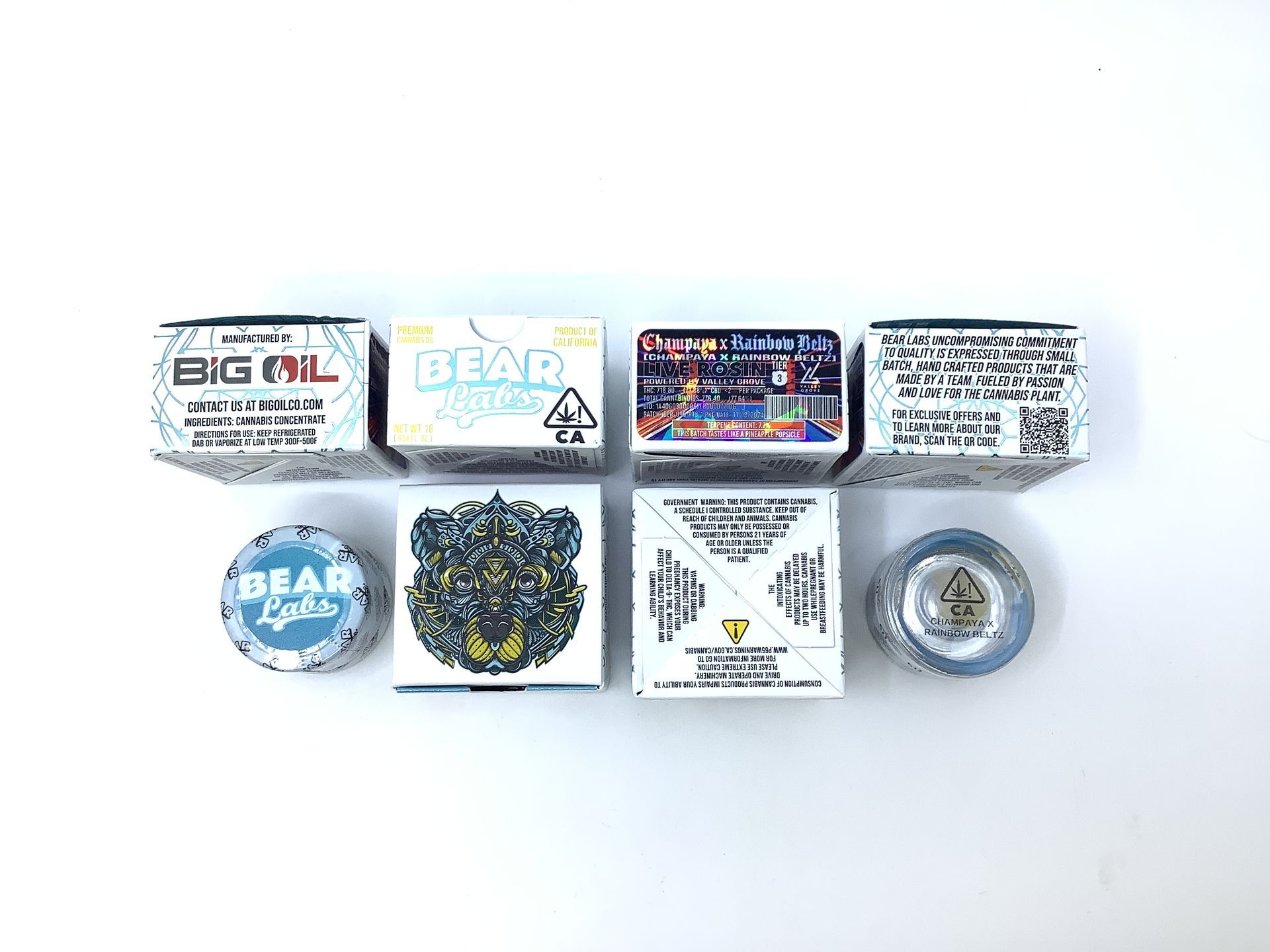 A box of bear labs next to a jar of Champaya X Rainbow Beltz