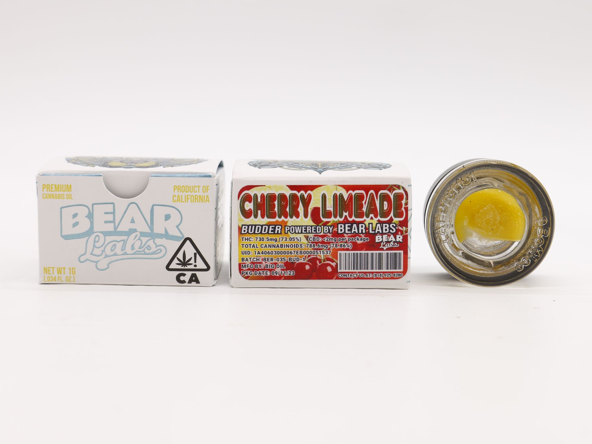 A box of bear labs next to a jar of Cherry Limeade