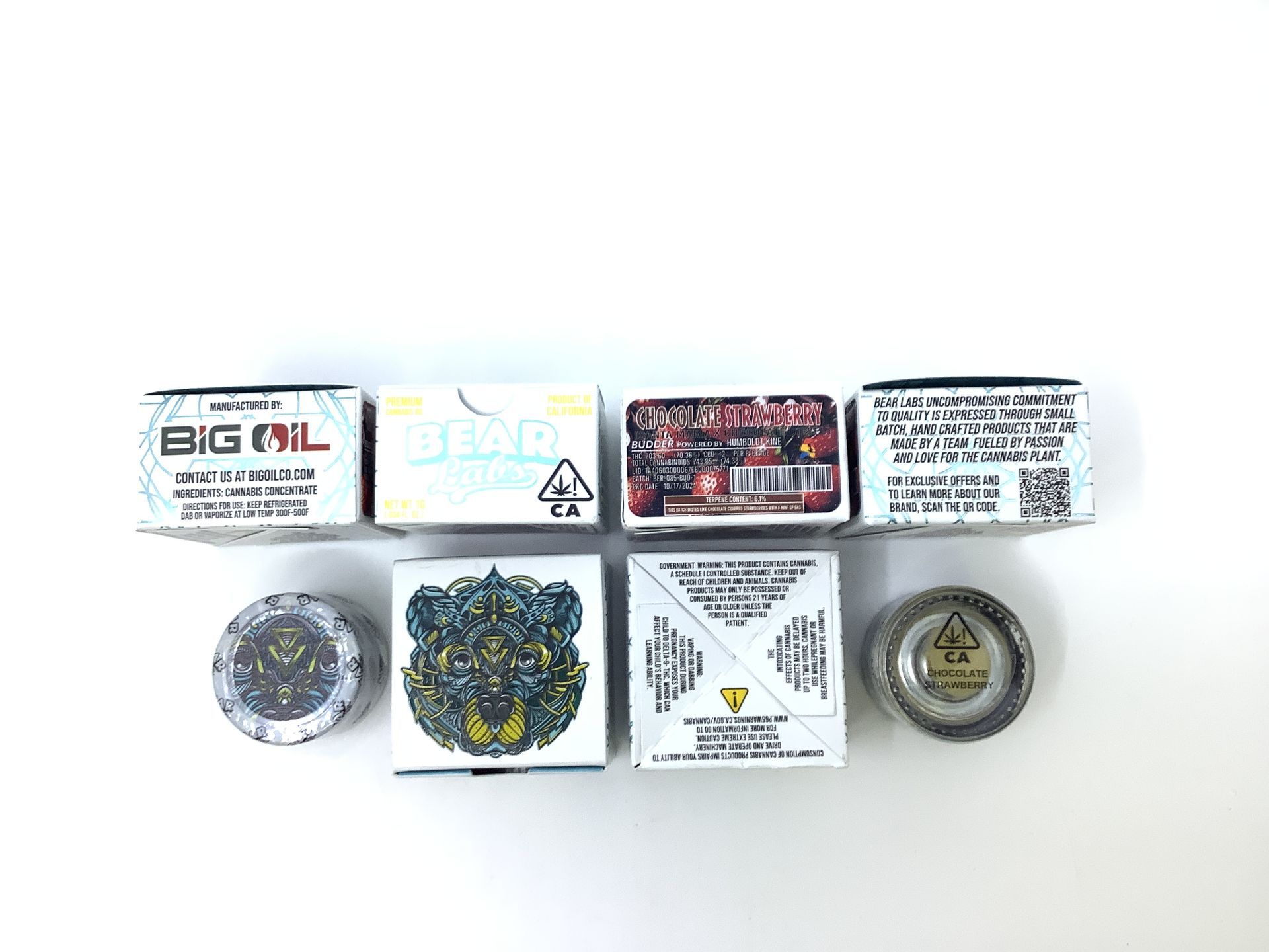 A box of bear labs next to a jar of Chocolate Strawberry