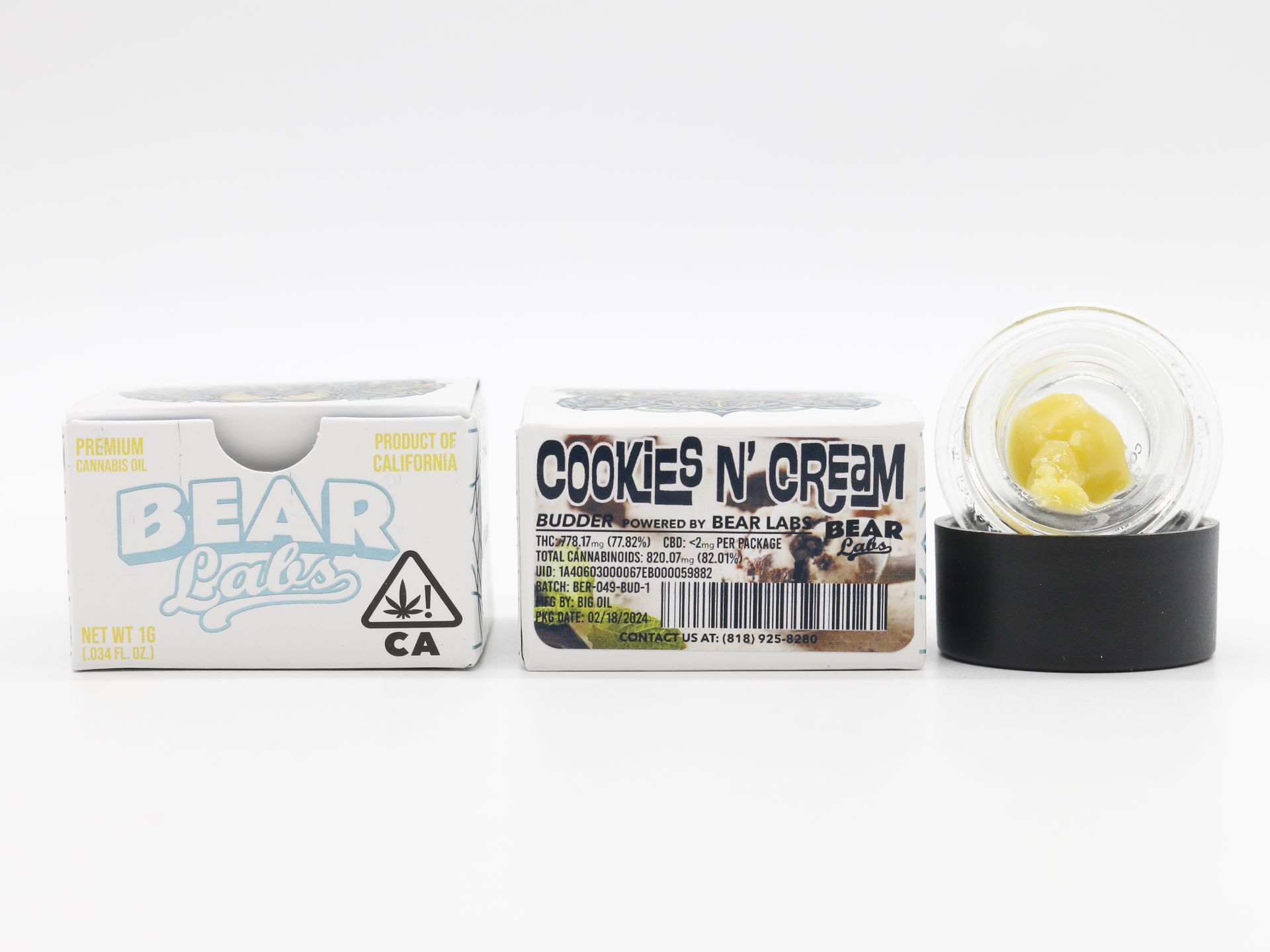 A box of bear labs next to a jar of Cookies n Cream
