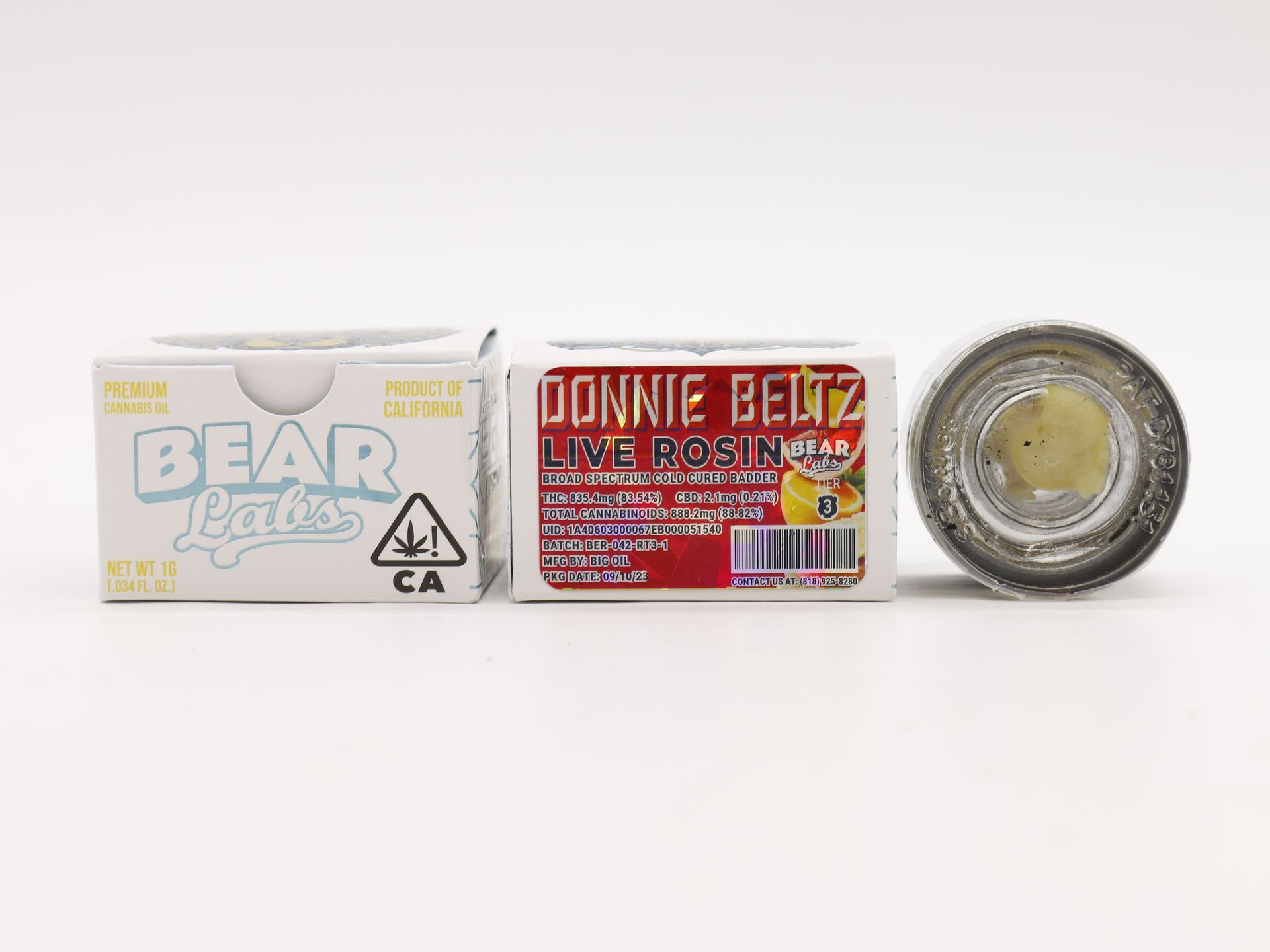 A box of bear labs next to a jar of Donnie Beltz