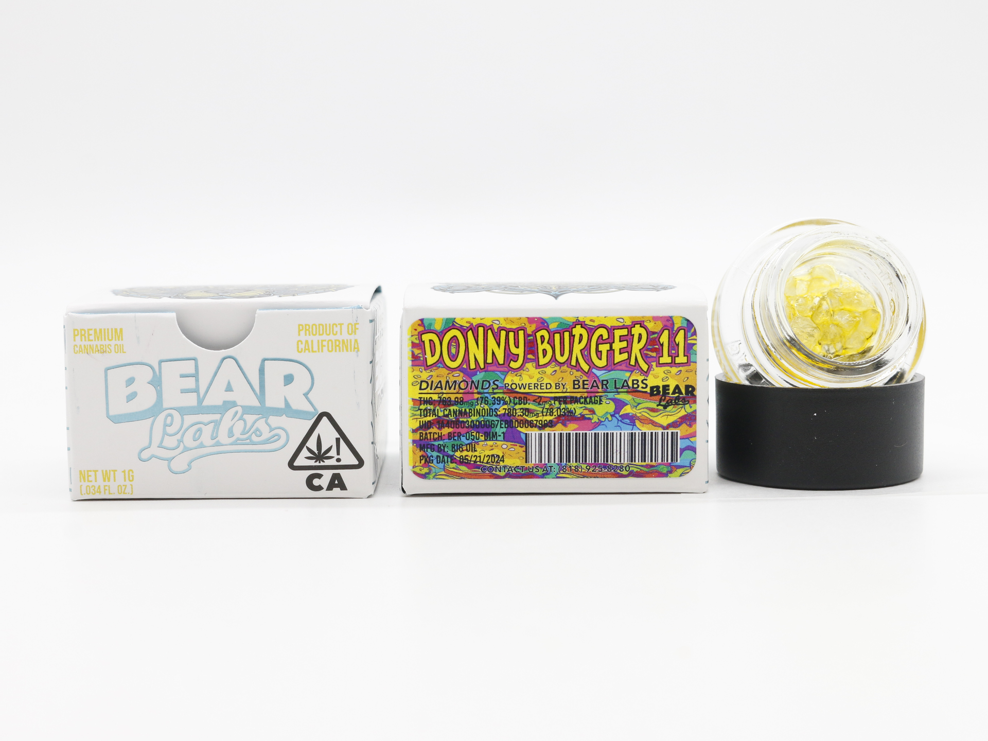 A box of bear labs next to a jar of Donny Burger 11