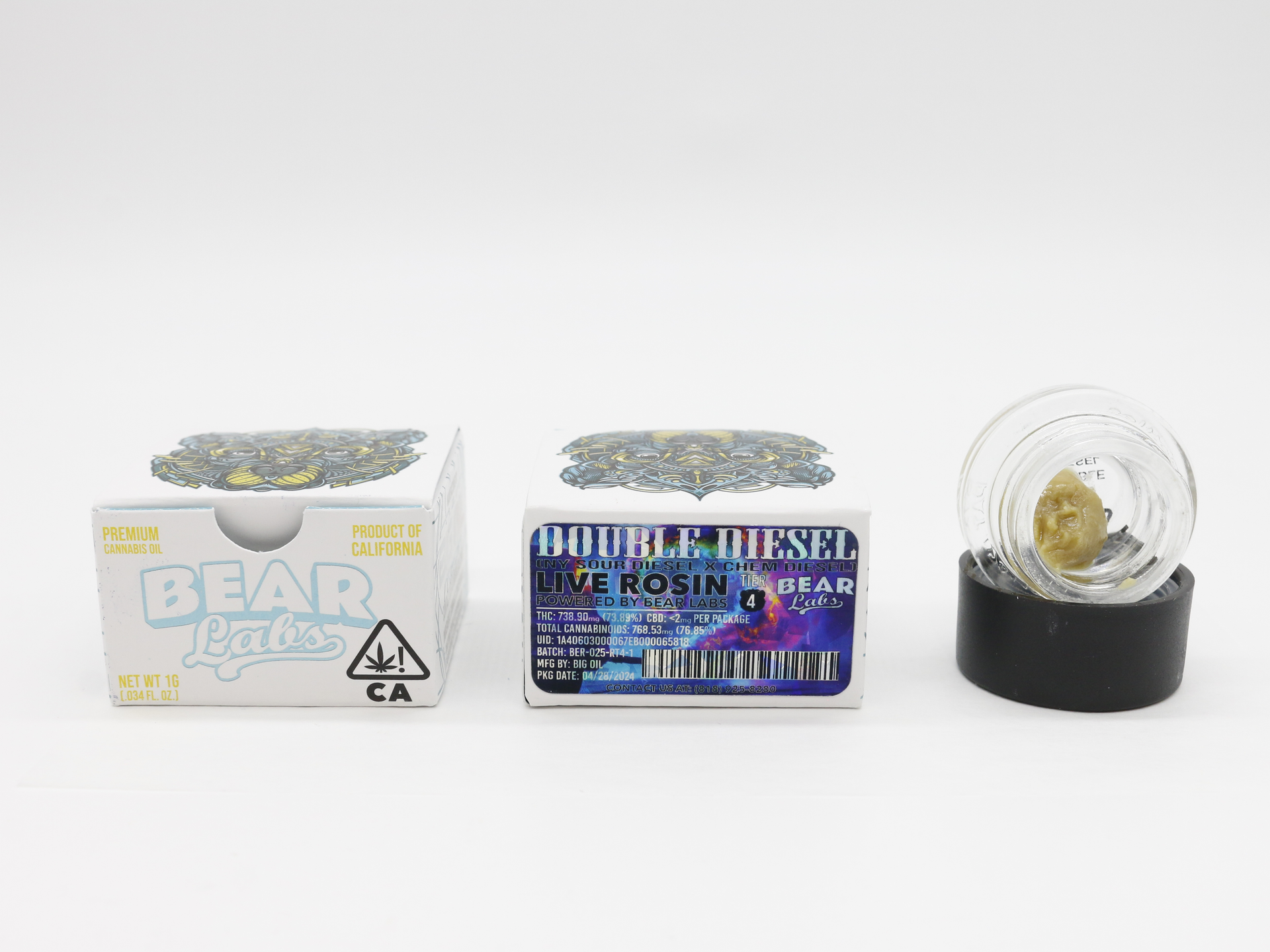 A box of bear labs next to a jar of Double Diesel