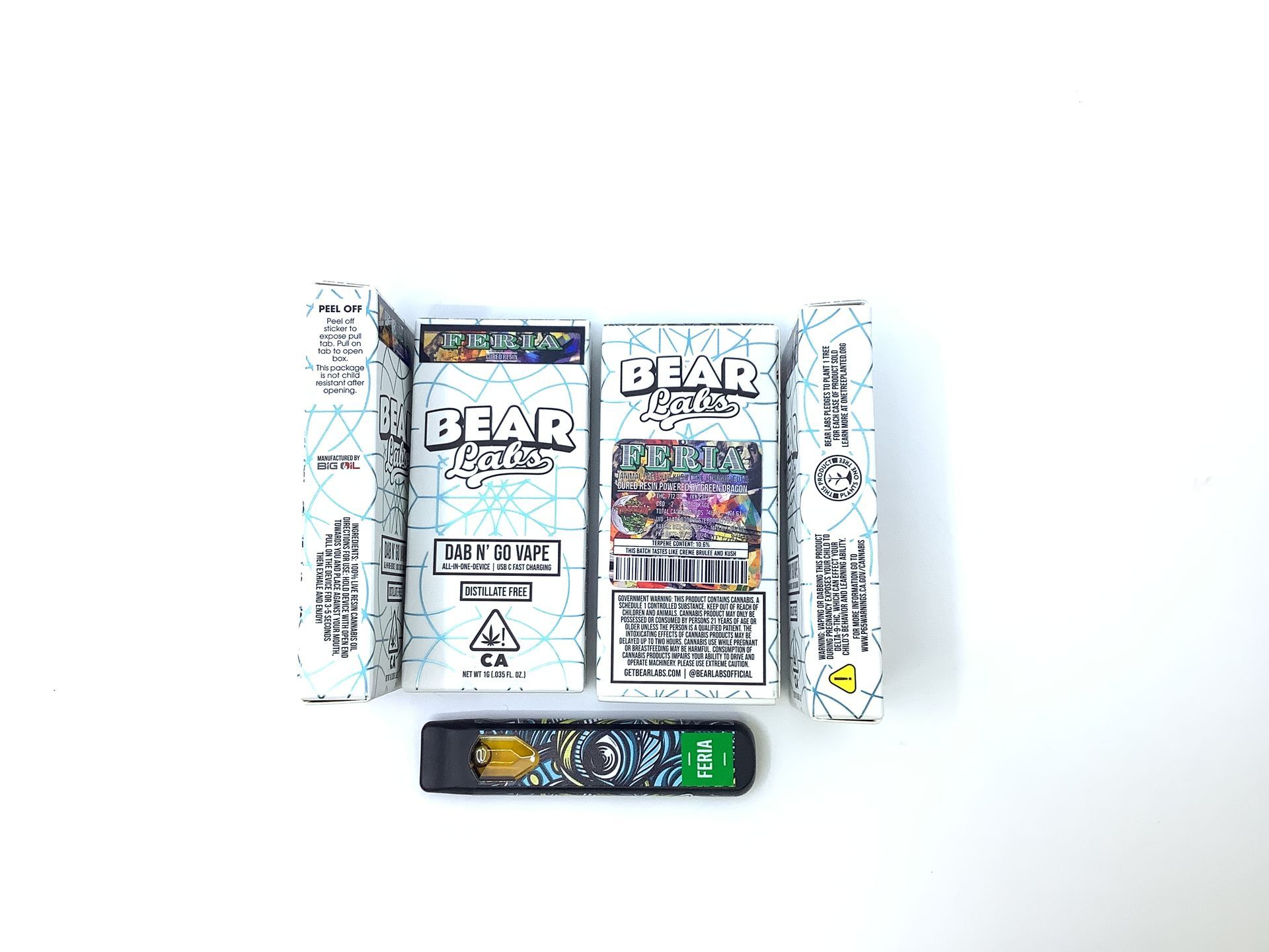 A box of bear labs next to a jar of Feria - Aio