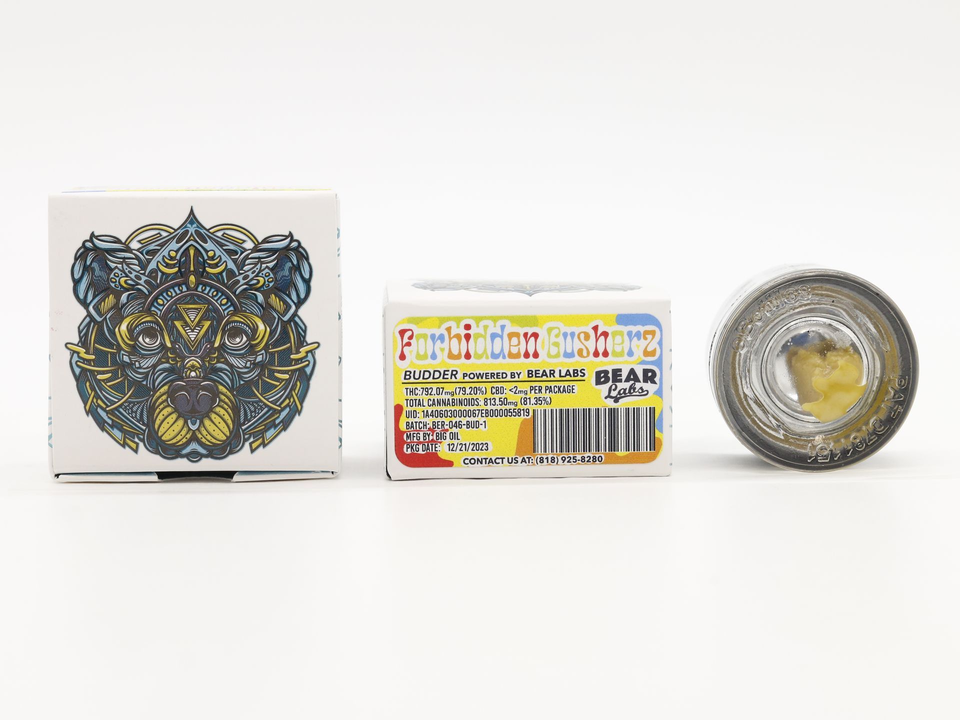 A box of bear labs next to a jar of Forbidden Gusherz