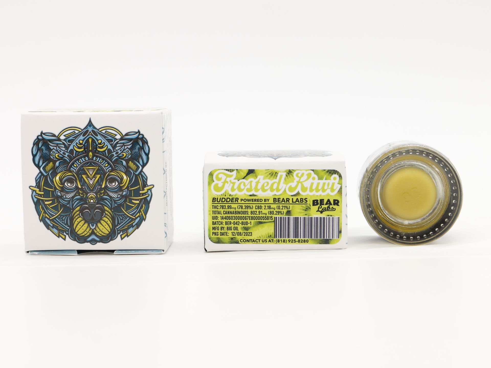 A box of bear labs next to a jar of Frosted Kiwi