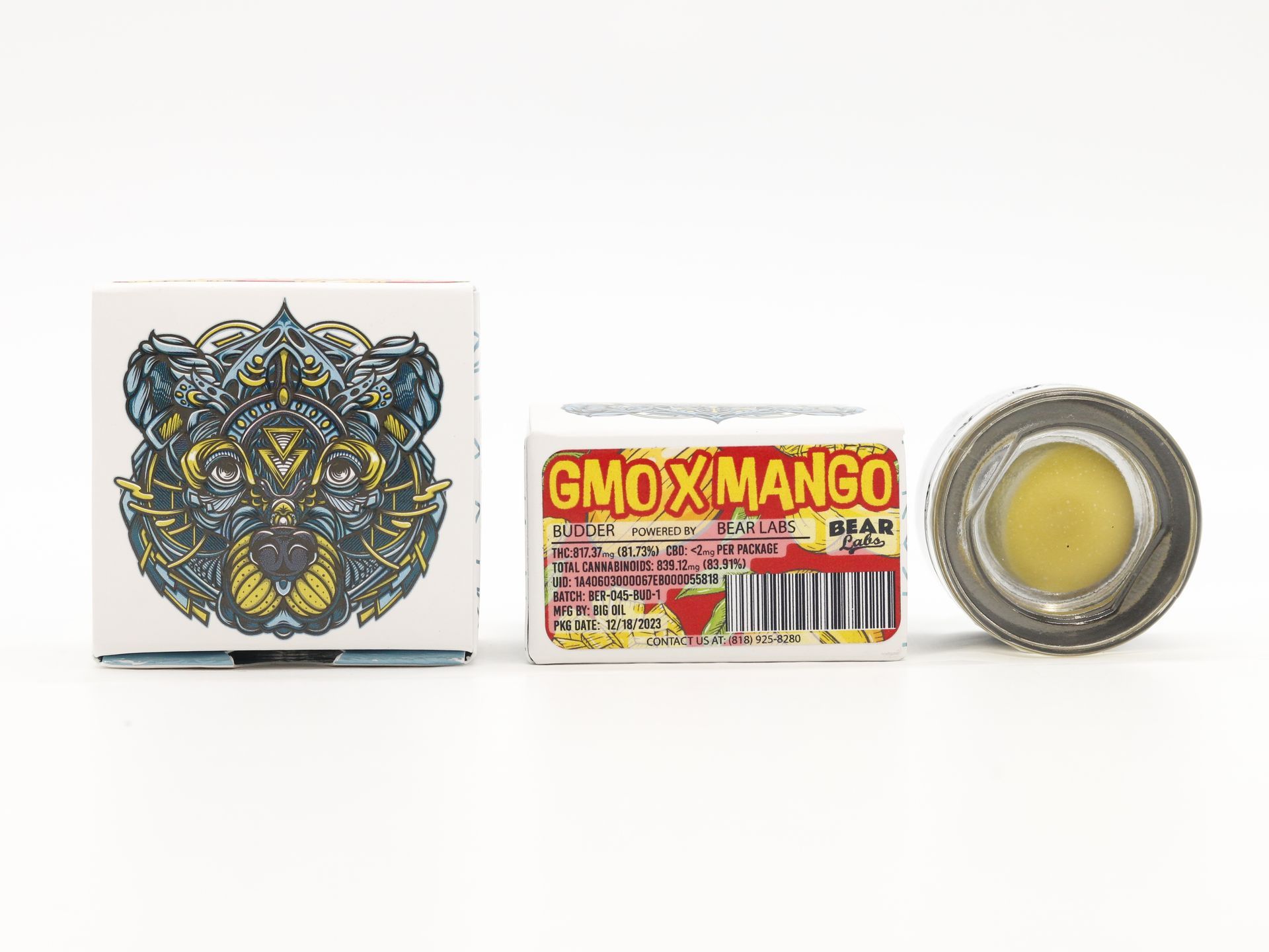 A box of bear labs next to a jar of GMO x Mango