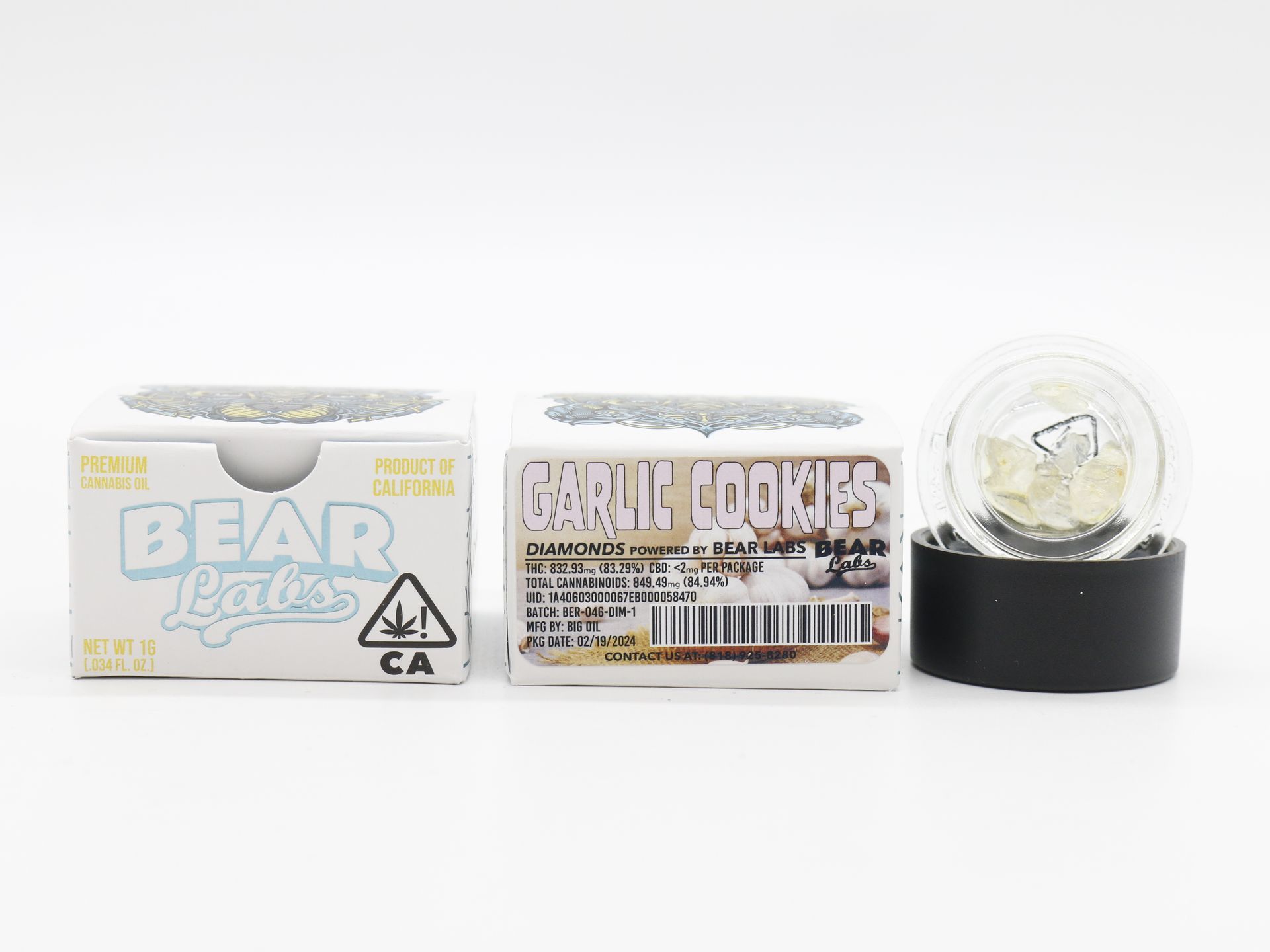 A box of bear labs next to a jar of Garlic Cookies