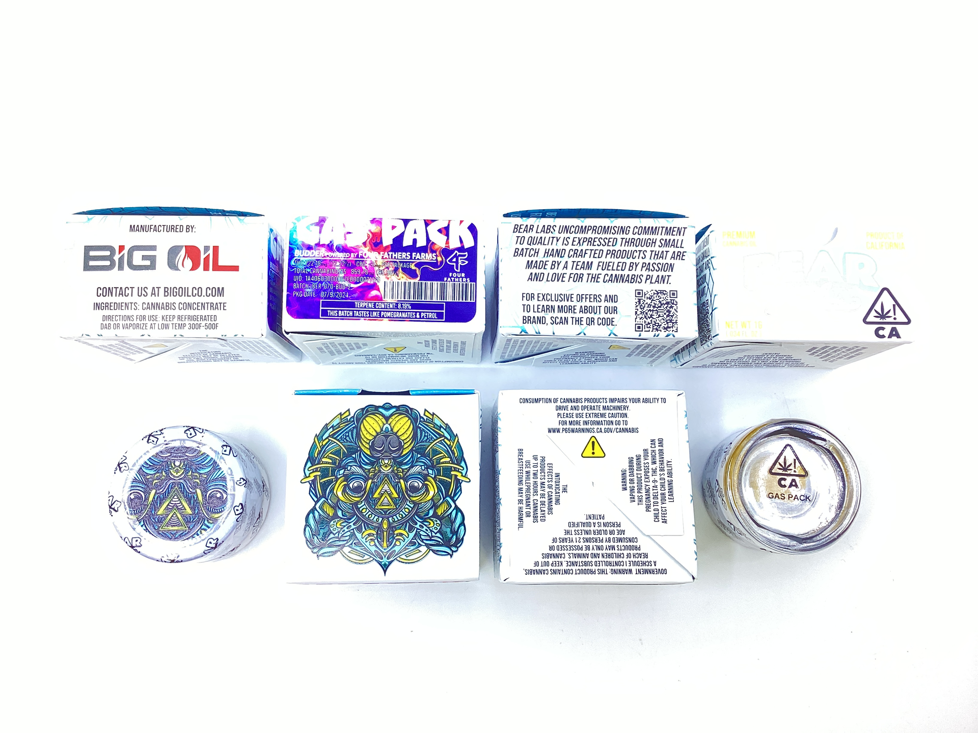 A box of bear labs next to a jar of Gas Pack
