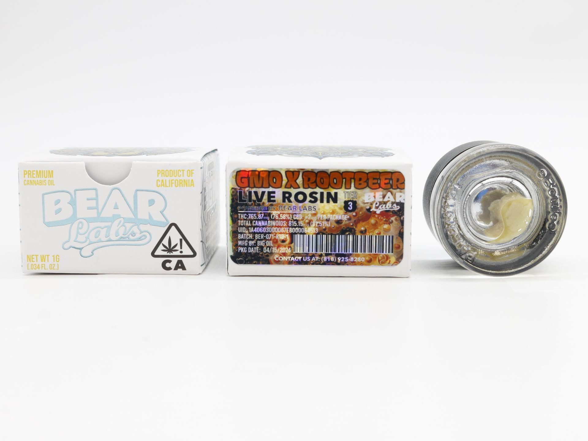 A box of bear labs next to a jar of Gmo X Rootbeer