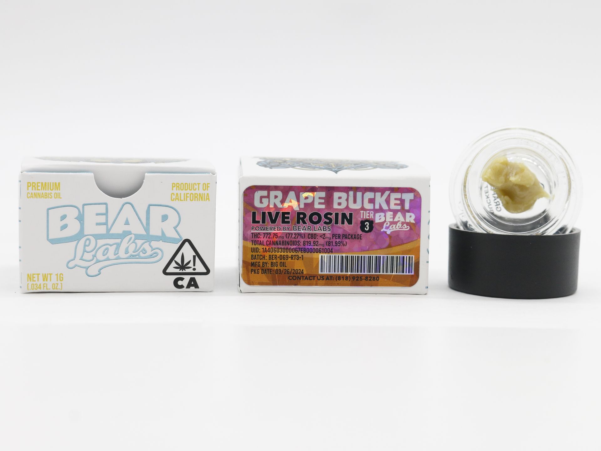 A box of bear labs next to a jar of Grape Bucket