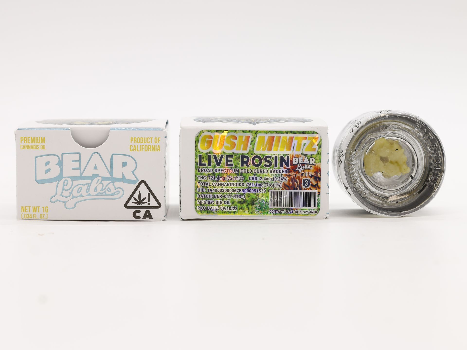 A box of bear labs next to a jar of Gush Mintz