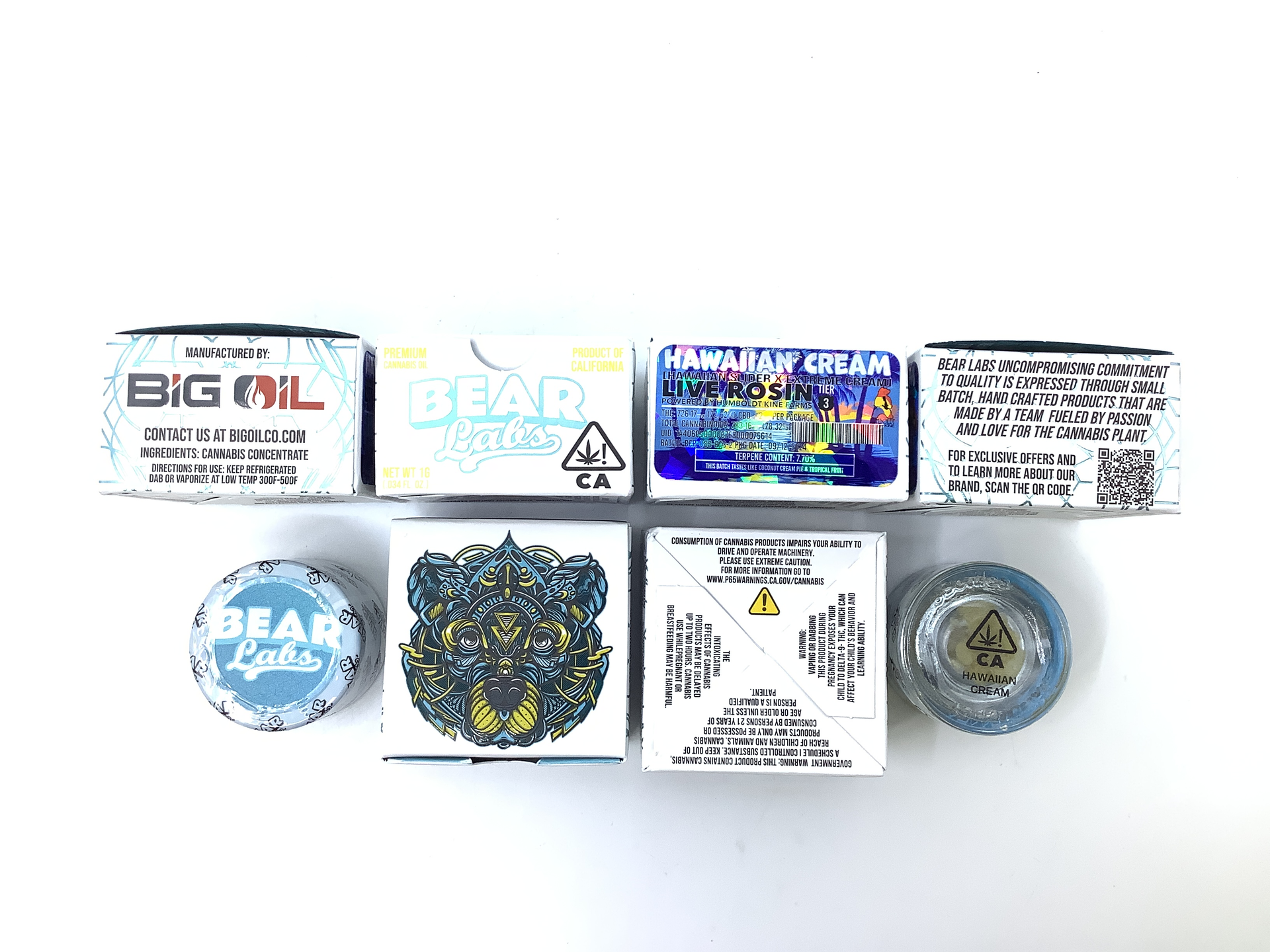 A box of bear labs next to a jar of Hawaiian Cream