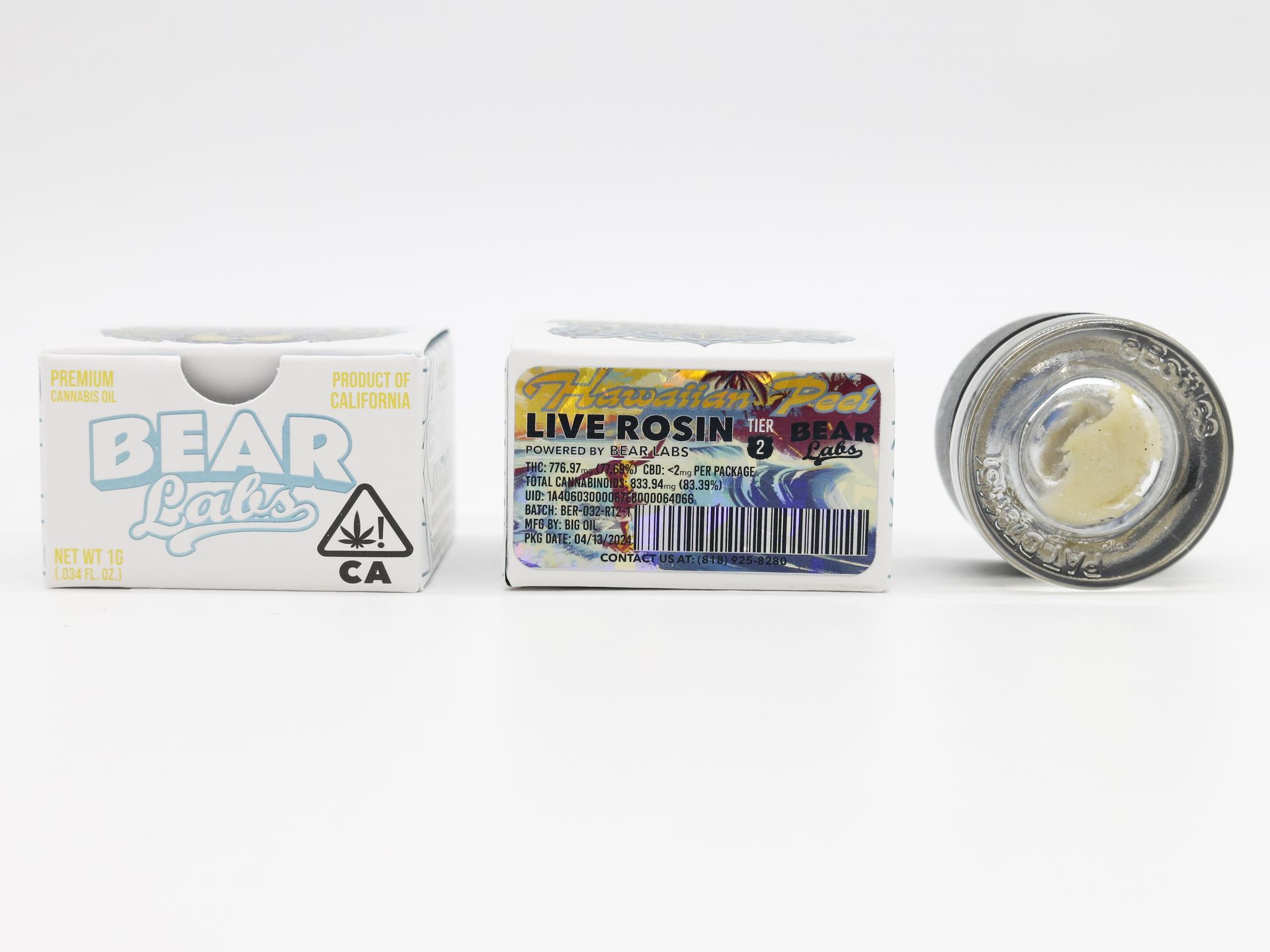 A box of bear labs next to a jar of Hawaiian Peel