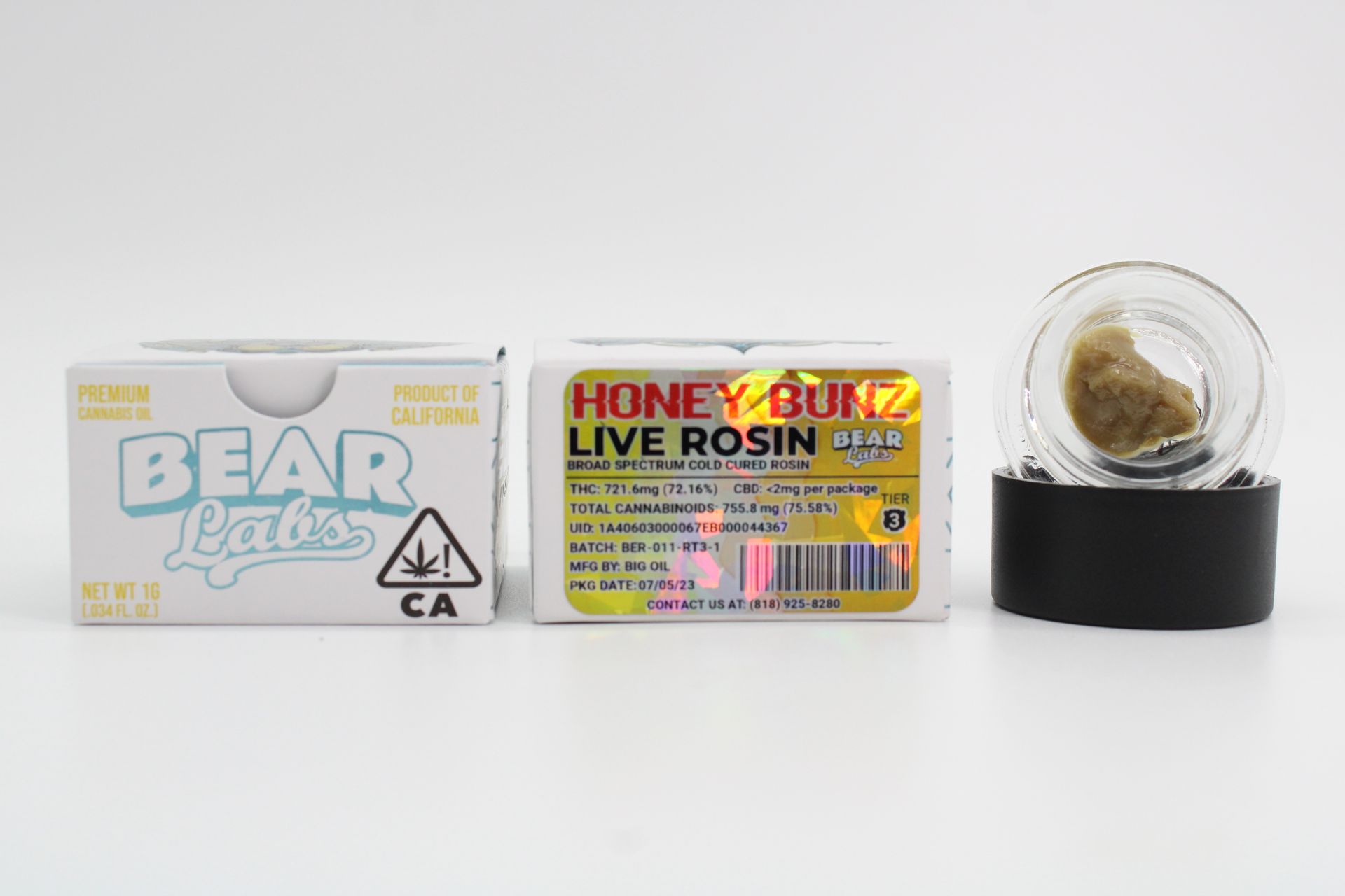 A box of bear labs next to a jar of Honey Bunz