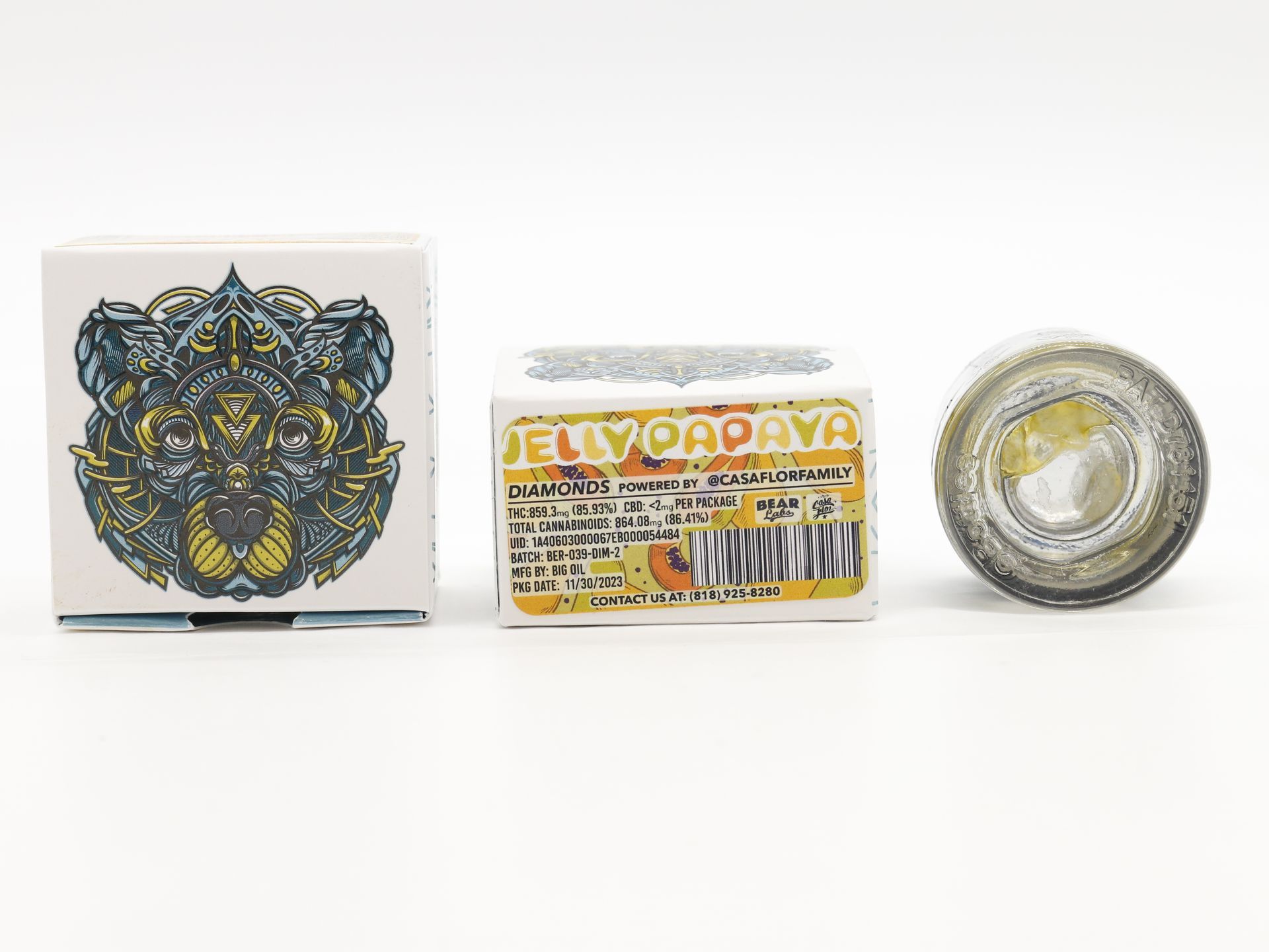 A box of bear labs next to a jar of Jelly Papaya