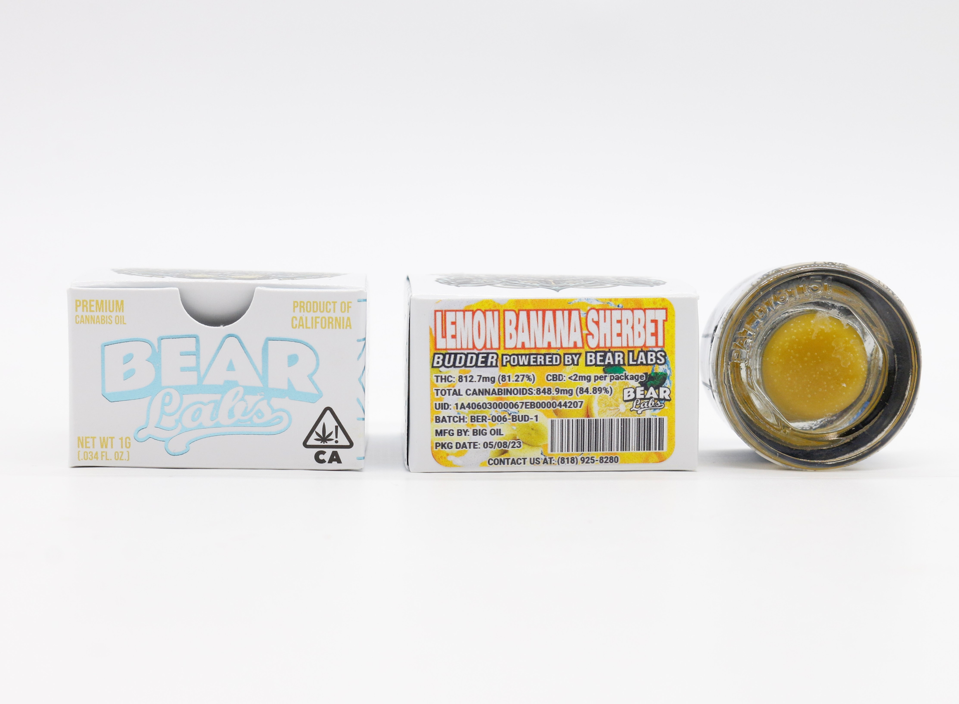A box of bear labs lemon banana sherbet next to a jar of sherbet.