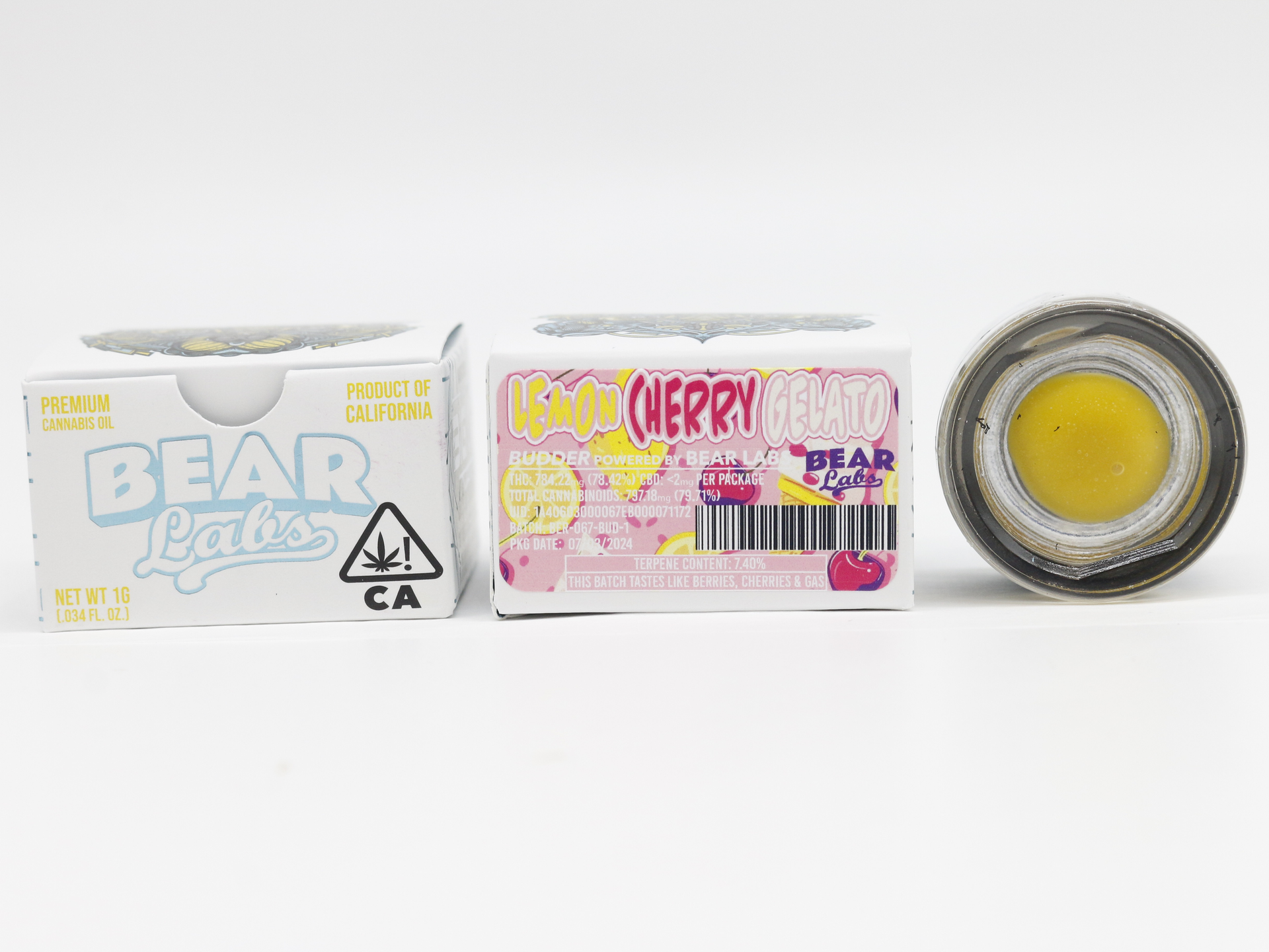 A box of bear labs next to a jar of Lemon Cherry Gelato