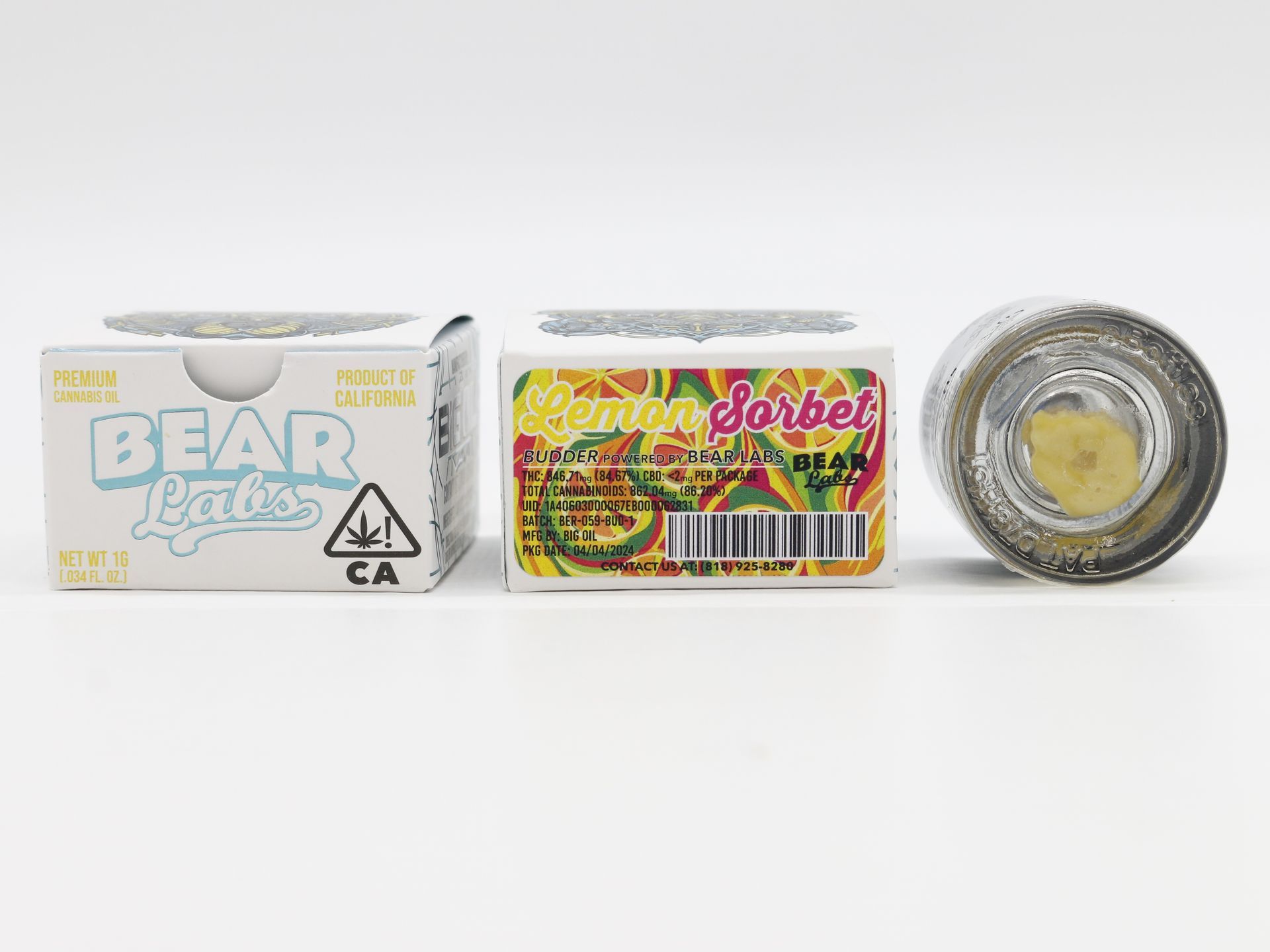 A box of bear labs next to a jar of Lemon Sorbet