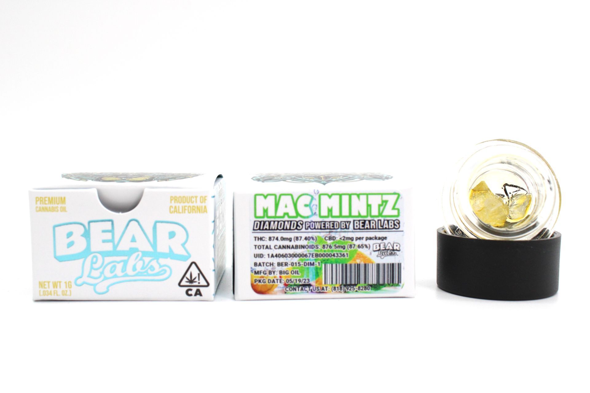 A box of bear labs next to a jar of Mac Mintz