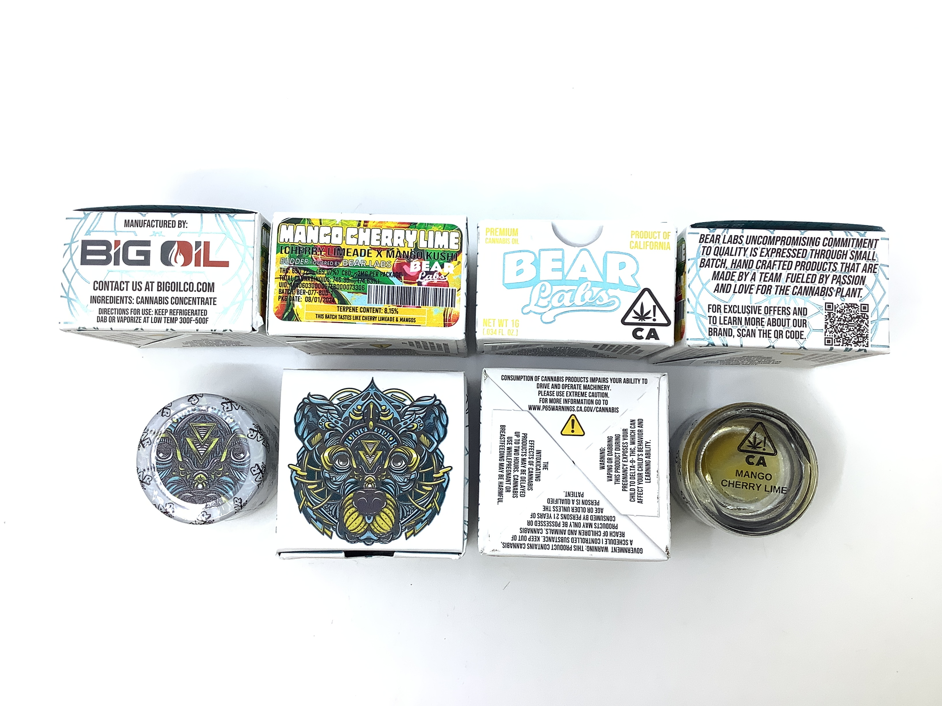 A box of bear labs next to a jar of Mango Cherry Lime