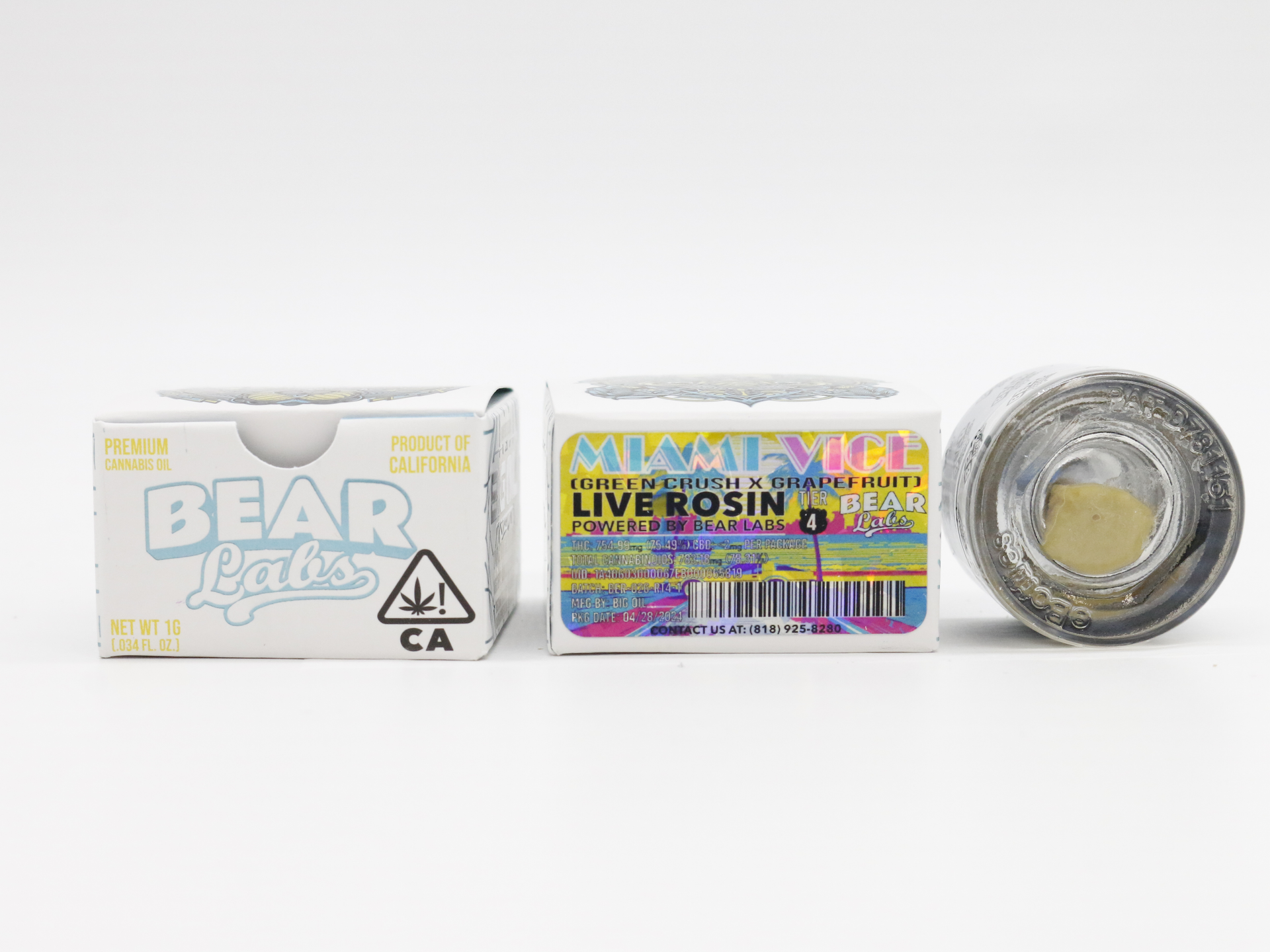 A box of bear labs next to a jar of Miami Vice