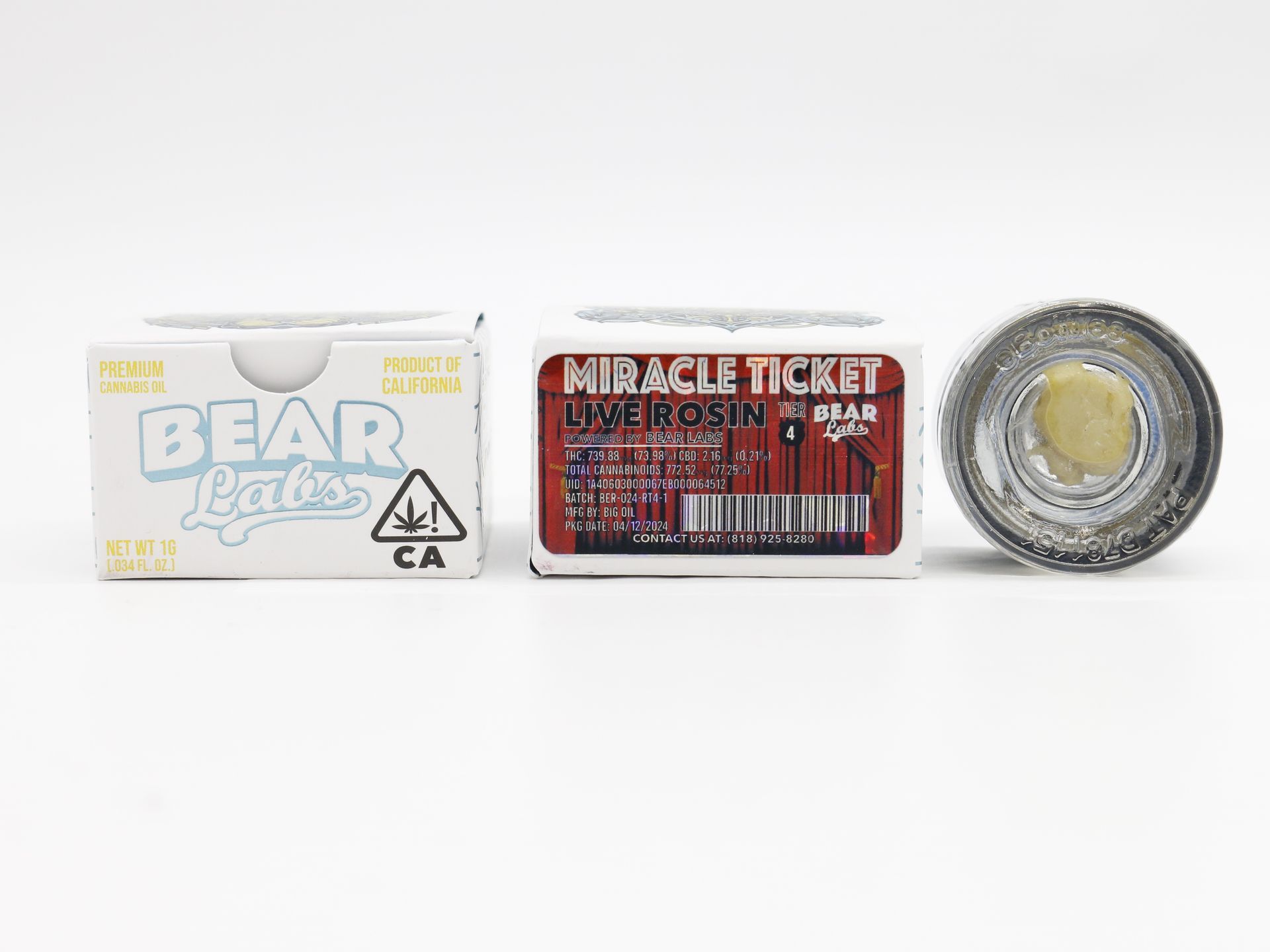 A box of bear labs next to a jar of Miracle Ticket