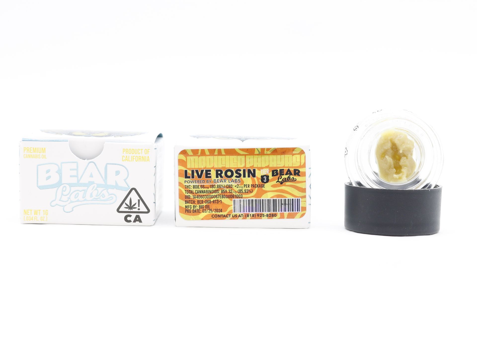 A box of bear labs next to a jar of Modified Papayas