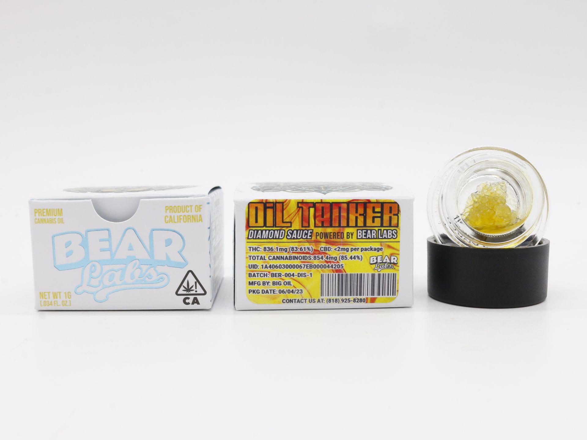 A box of bear labs next to a jar of Oil Tanker