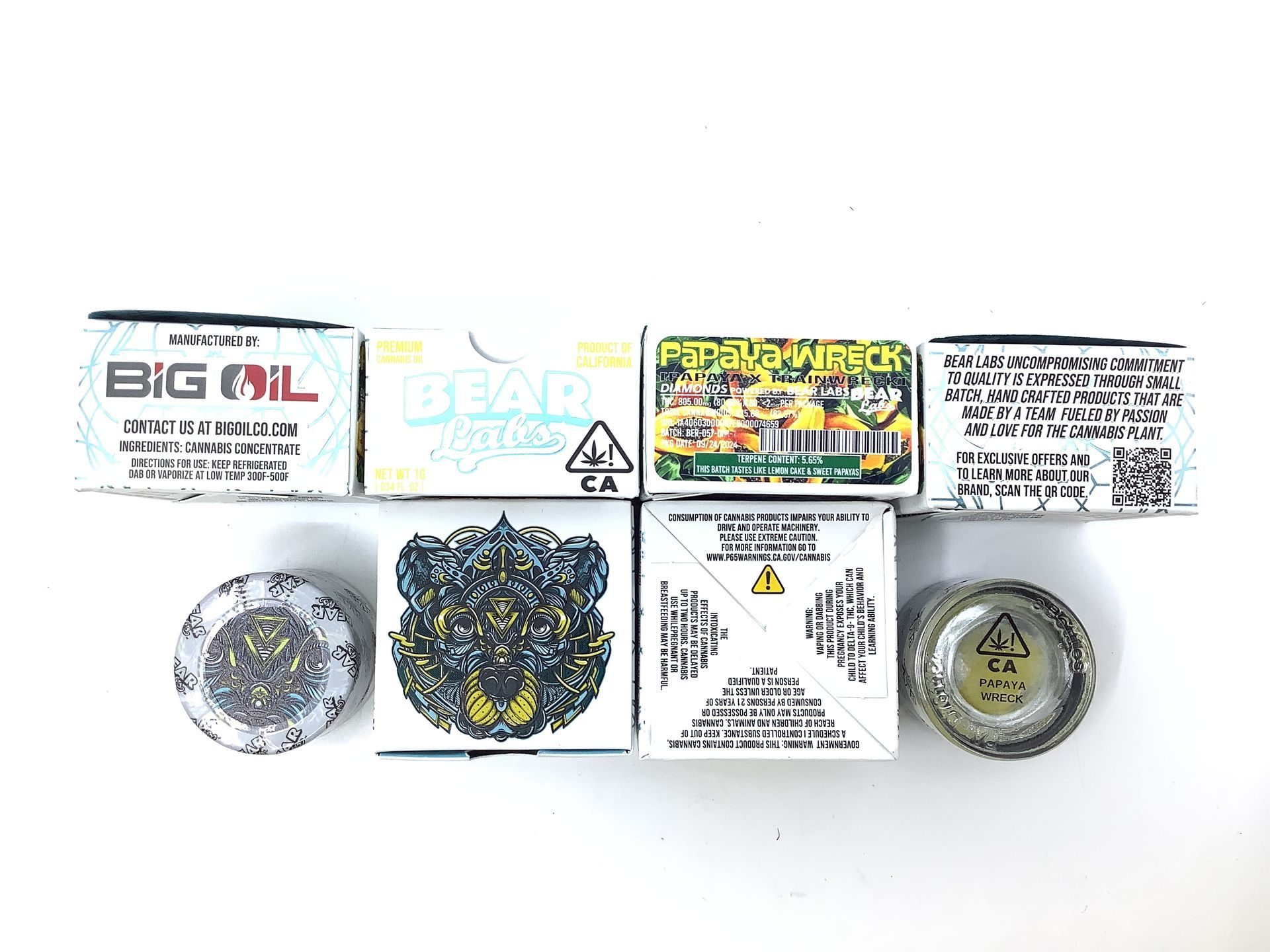 A box of bear labs next to a jar of Papaya Wreck