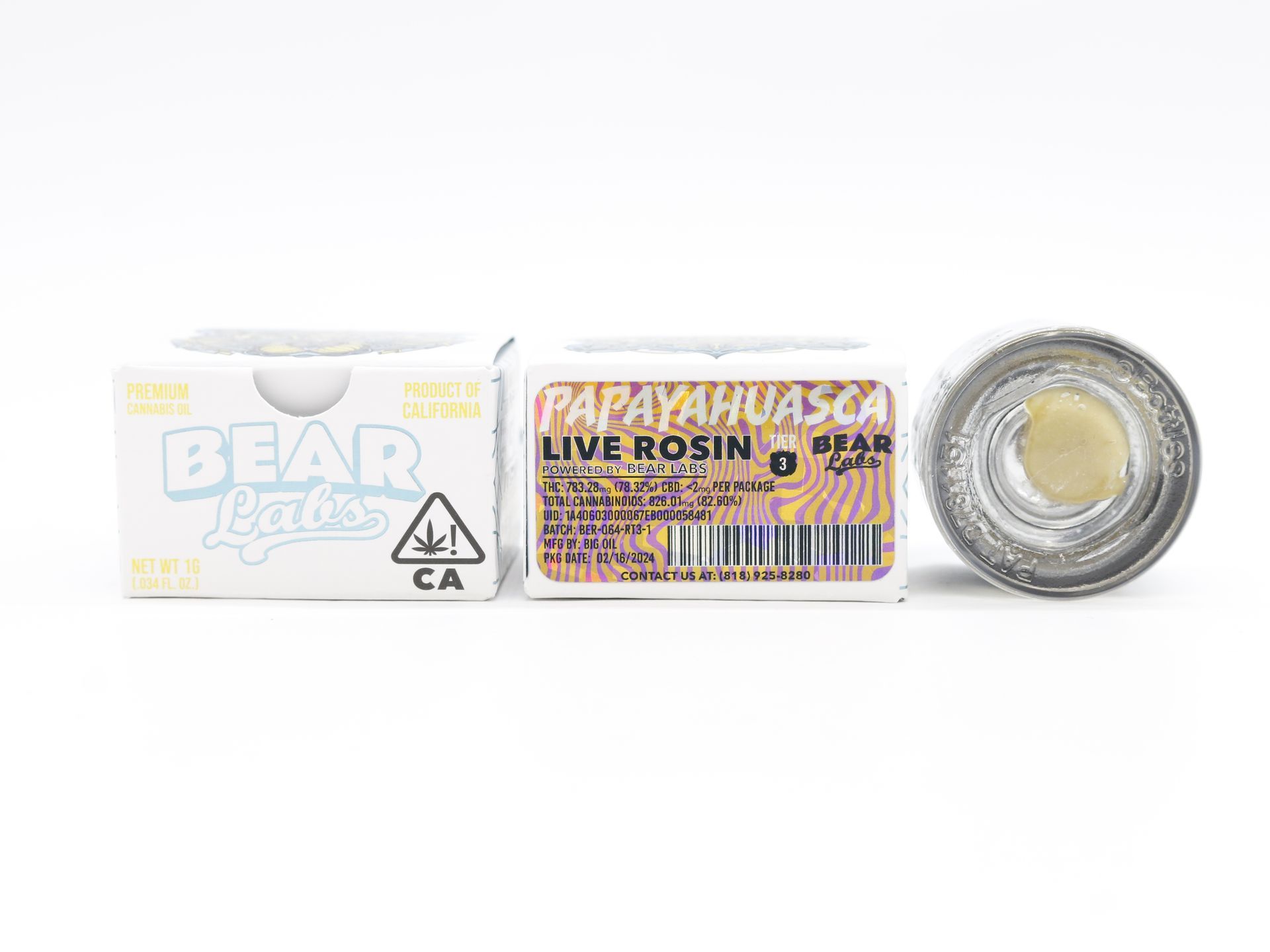 A box of bear labs next to a jar of Papayahuasca