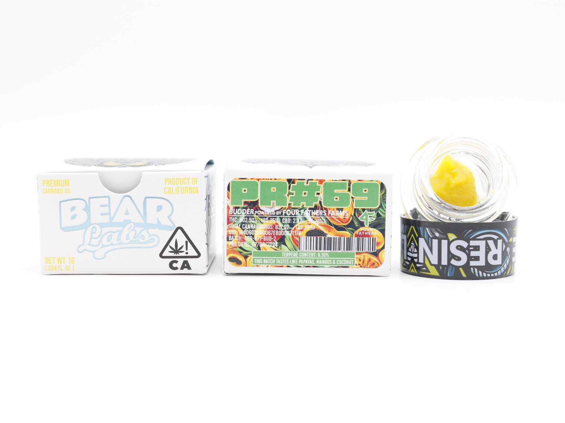 A box of bear labs next to a jar of Pr #69 