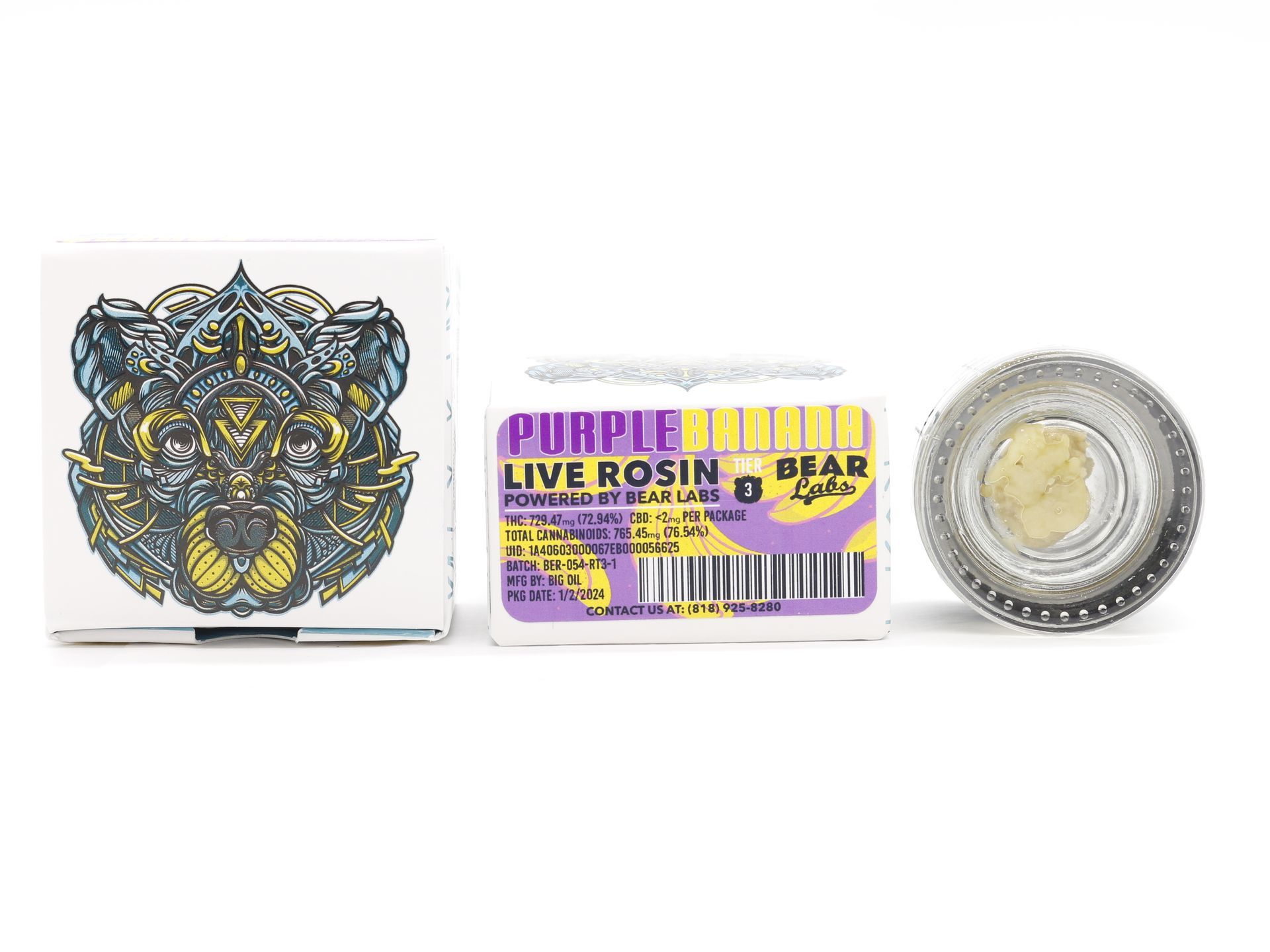 A box of bear labs next to a jar of Purple Banana