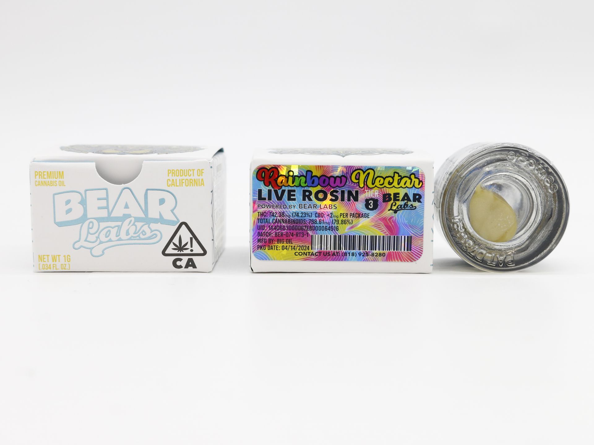 A box of bear labs next to a jar of Rainbow Nectar