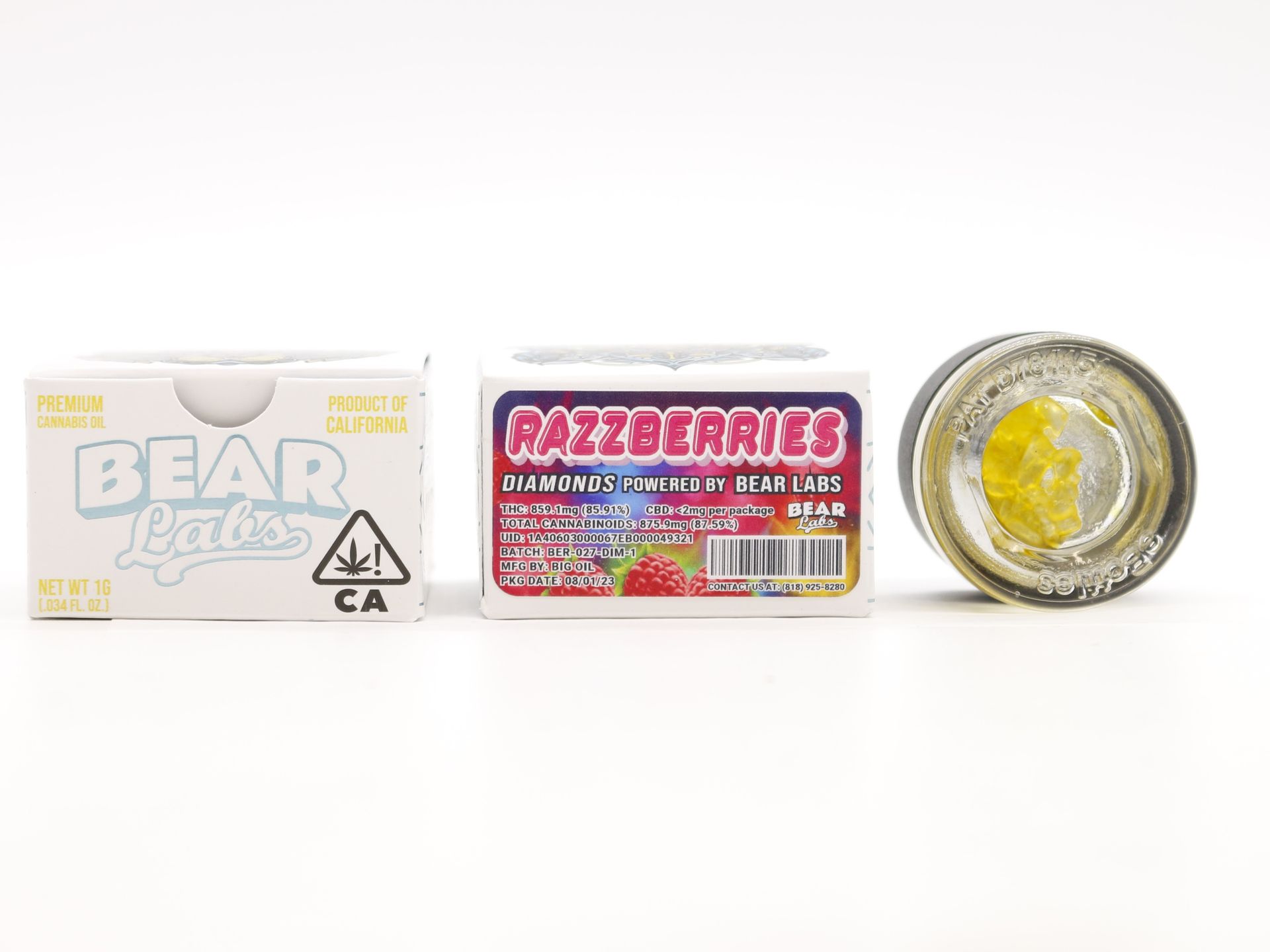 A box of bear labs next to a jar of Razzberries