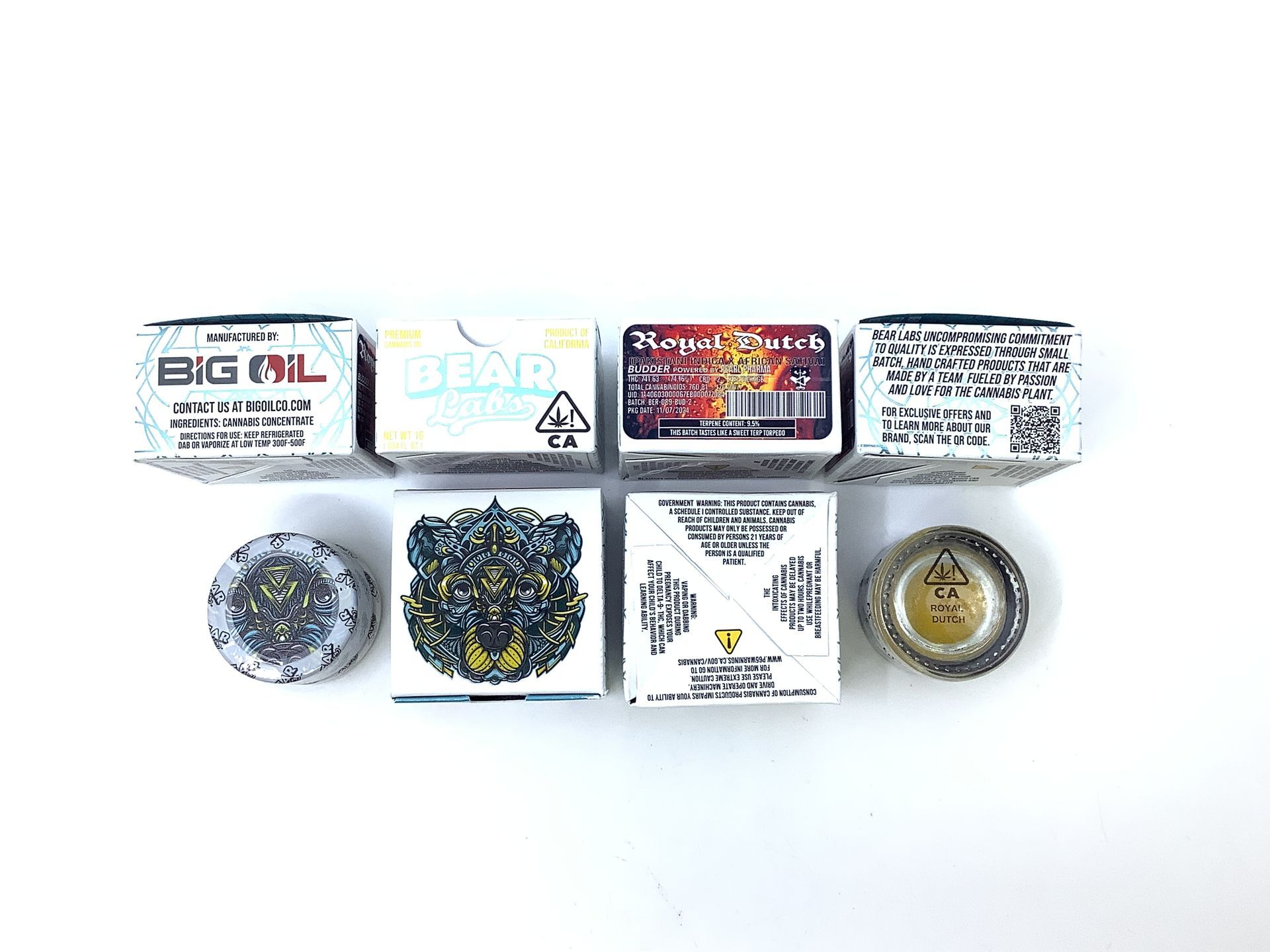 A box of bear labs next to a jar of Royal Dutch