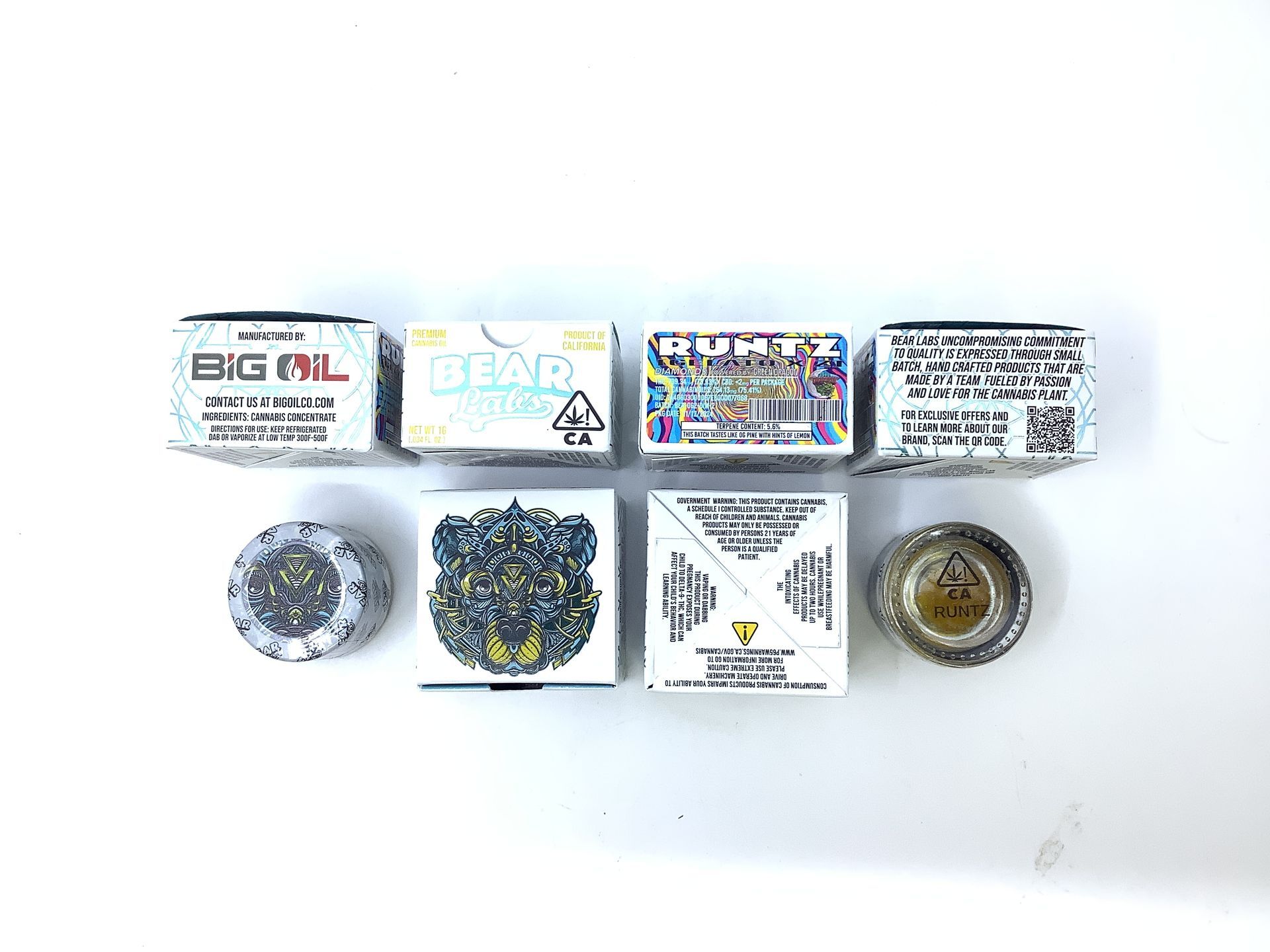 A box of bear labs next to a jar of Runtz - Diamonds